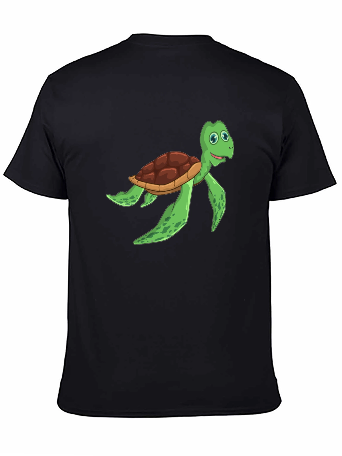Cartoon Turtle Graphic Tee - Black Cotton T-Shirt
