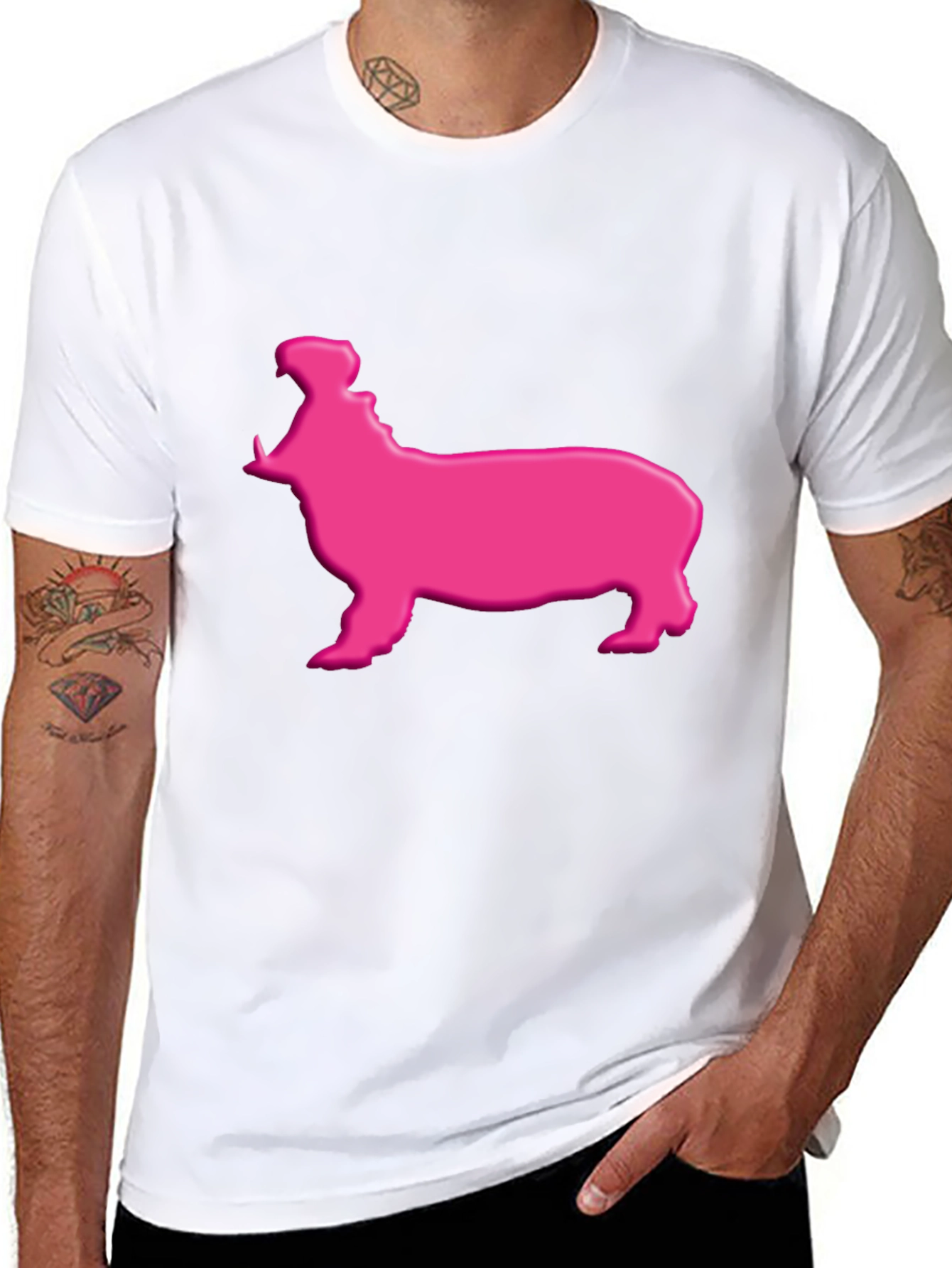 Pink Hippo Graphic Tee - Black Cotton Blend Shirt