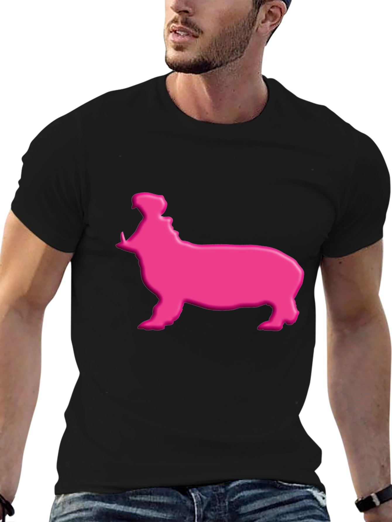 Pink Hippo Graphic Tee - Black Cotton Blend Shirt