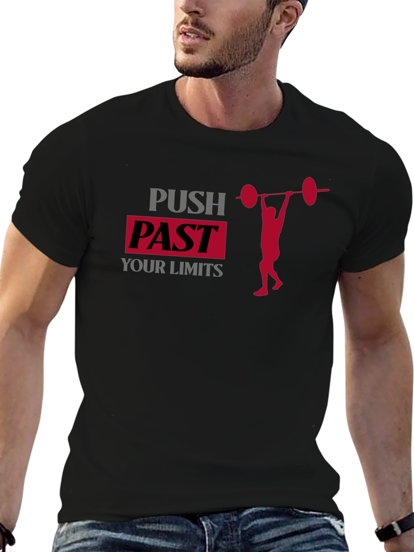 Push Past Your Limits Black Graphic T-Shirt