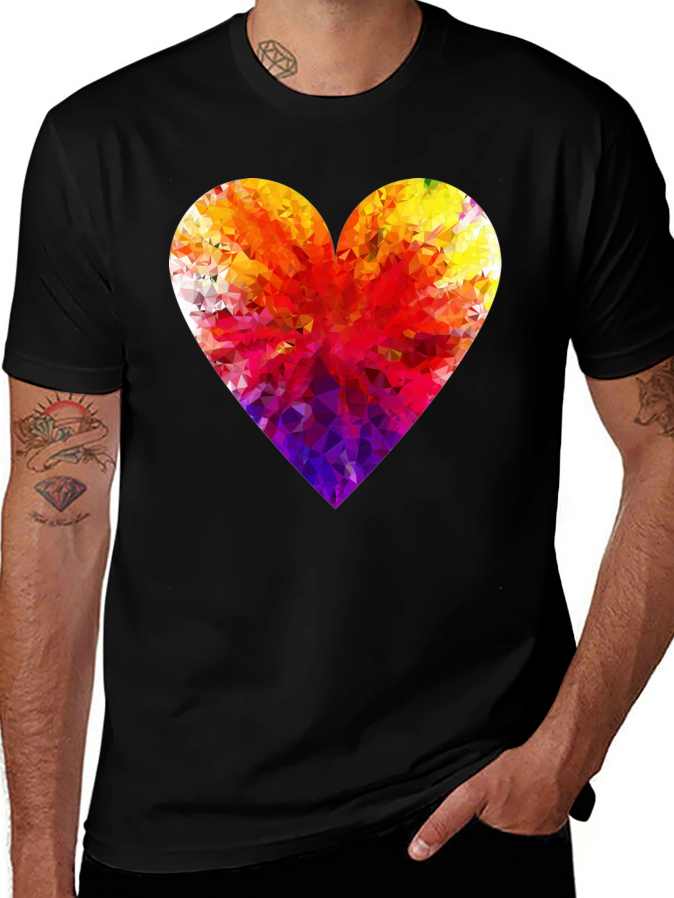 Geometric Heart Graphic Tee - Modern Black T-Shirt