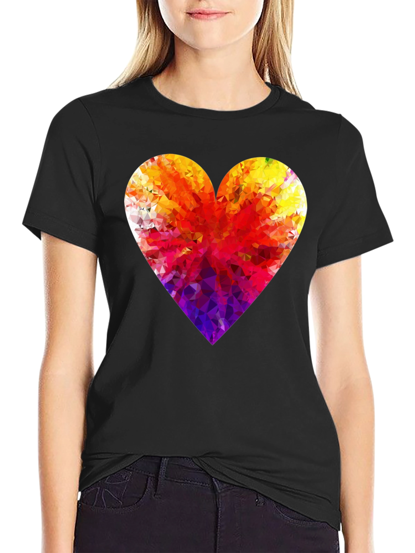 Geometric Heart Graphic Tee - Modern Black T-Shirt