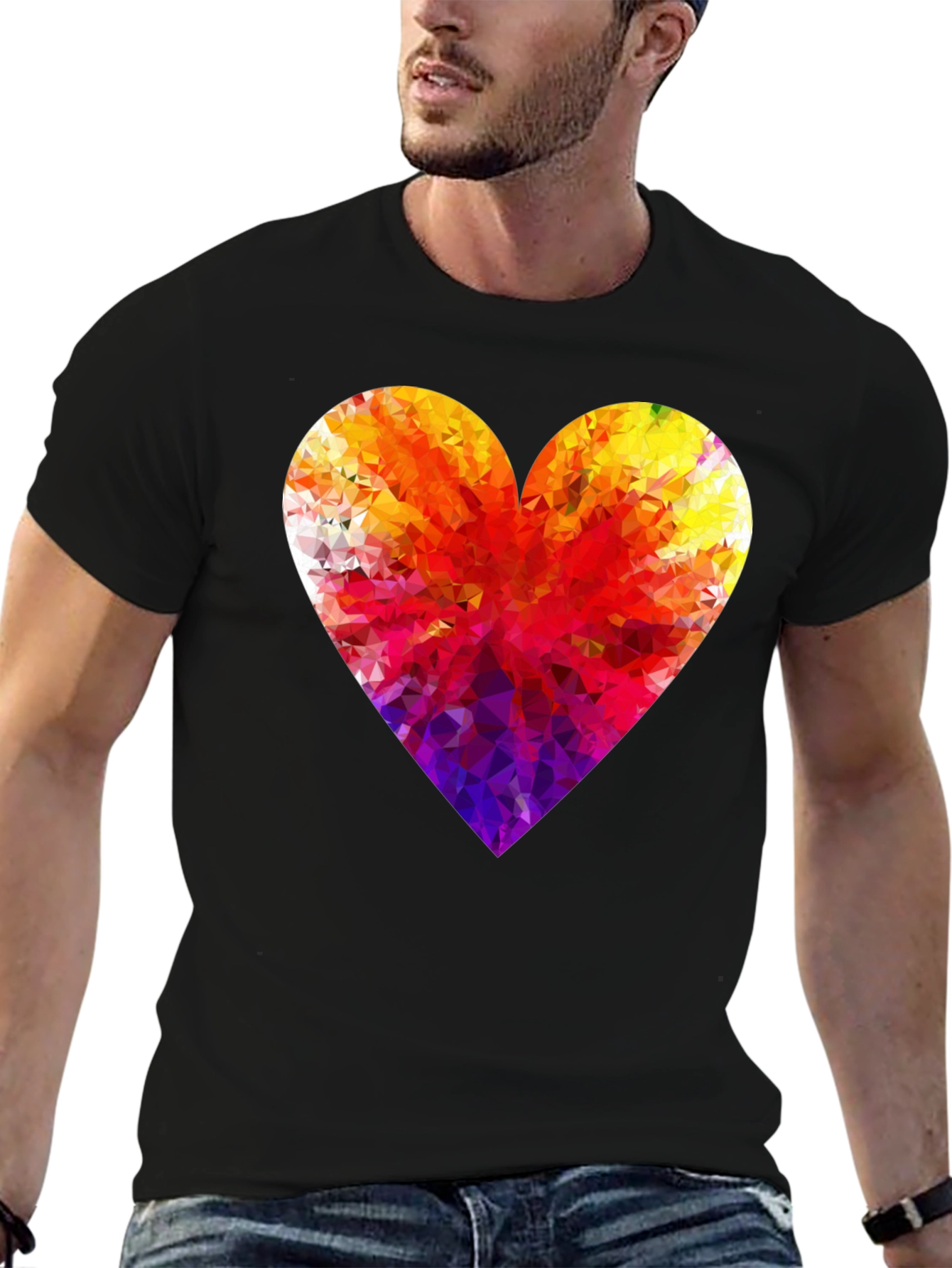 Geometric Heart Graphic Tee - Modern Black T-Shirt