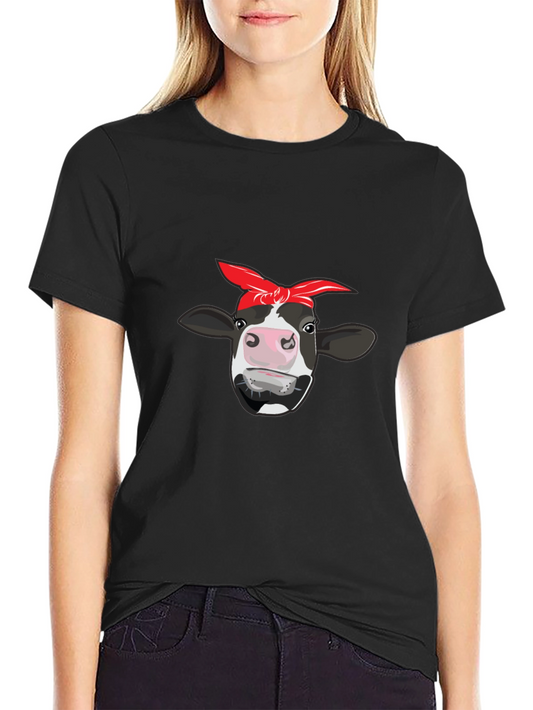 Cow Bandana Graphic Tee - Black Cotton T-Shirt