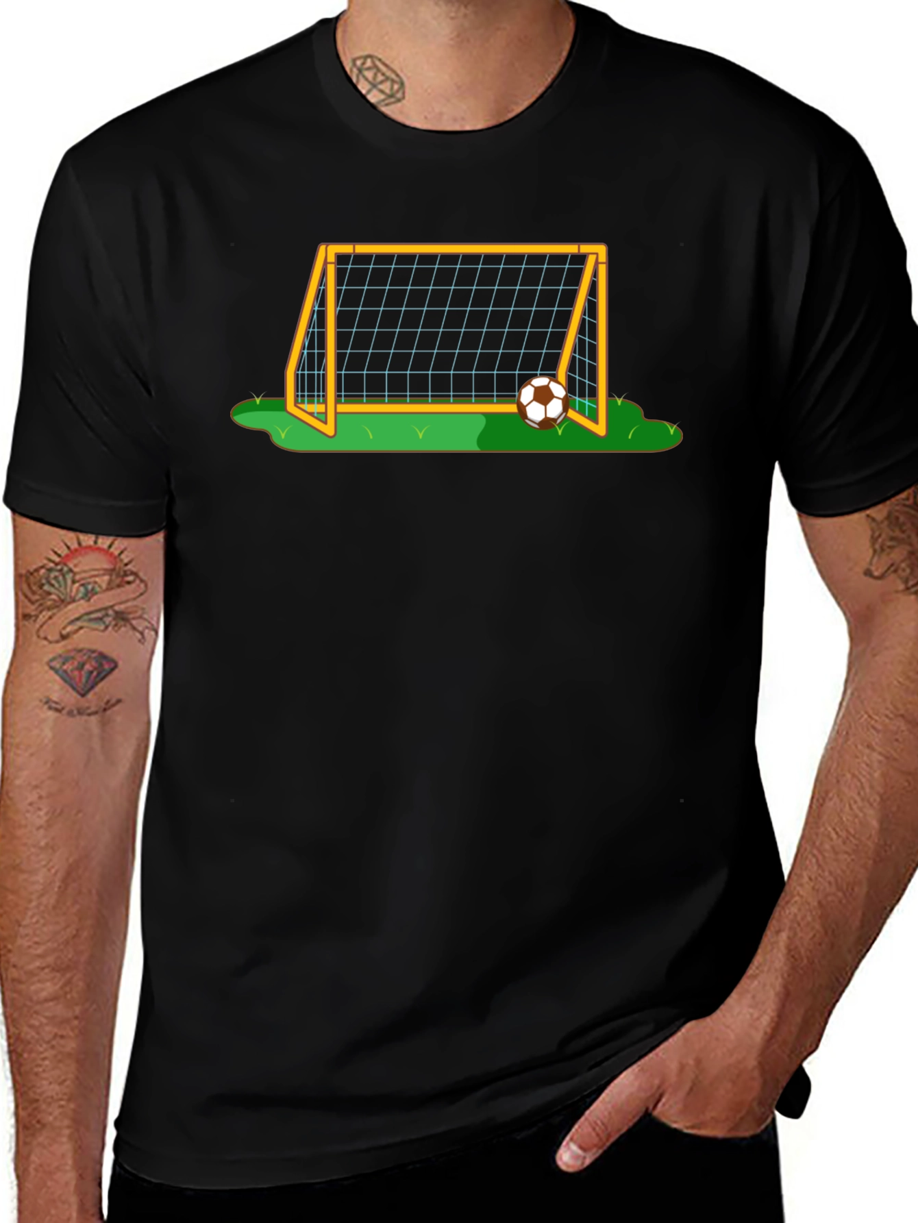 Soccer Goal Graphic Tee - Black Cotton T-Shirt