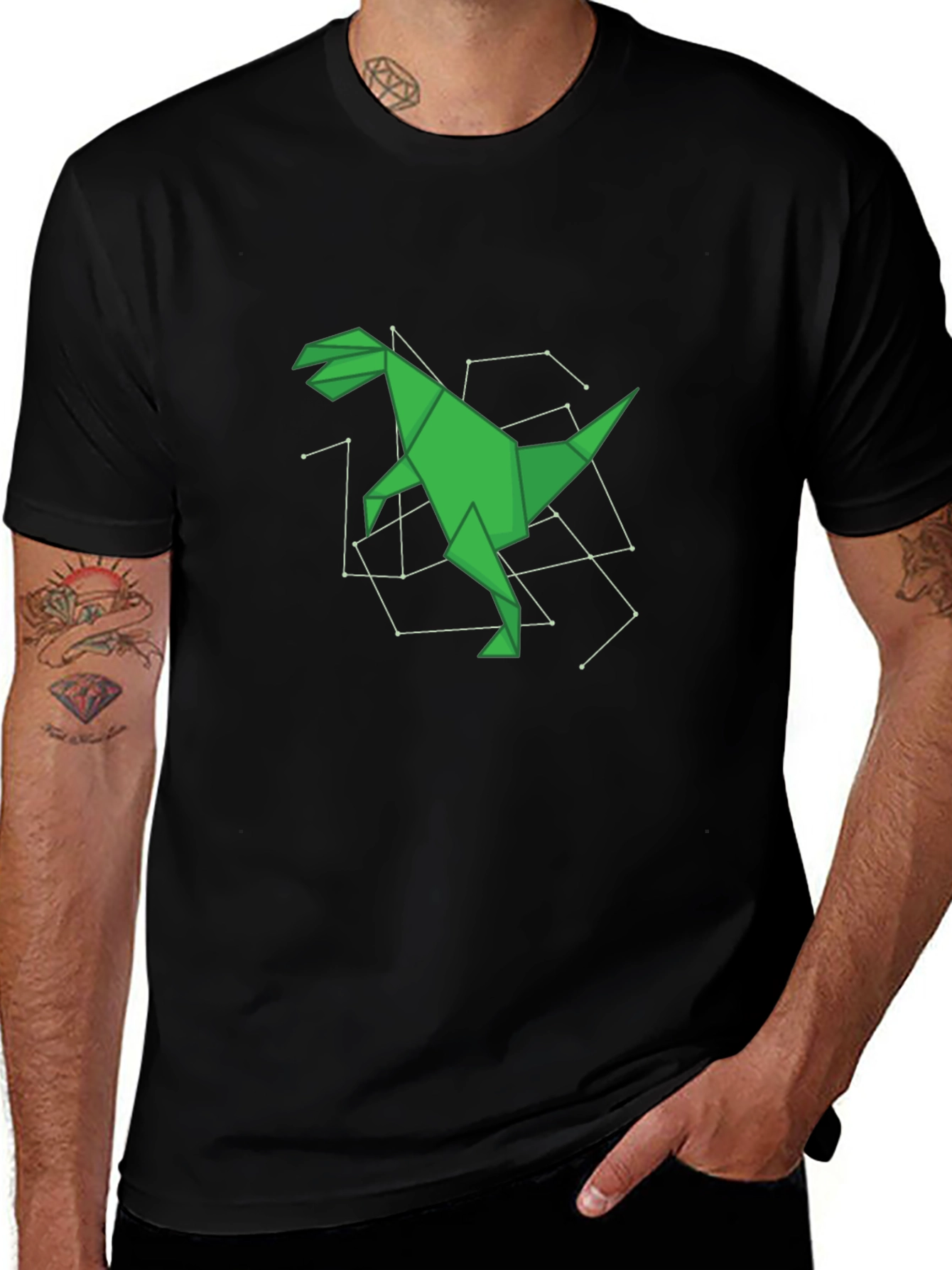 Origami Dinosaur Black T-Shirt