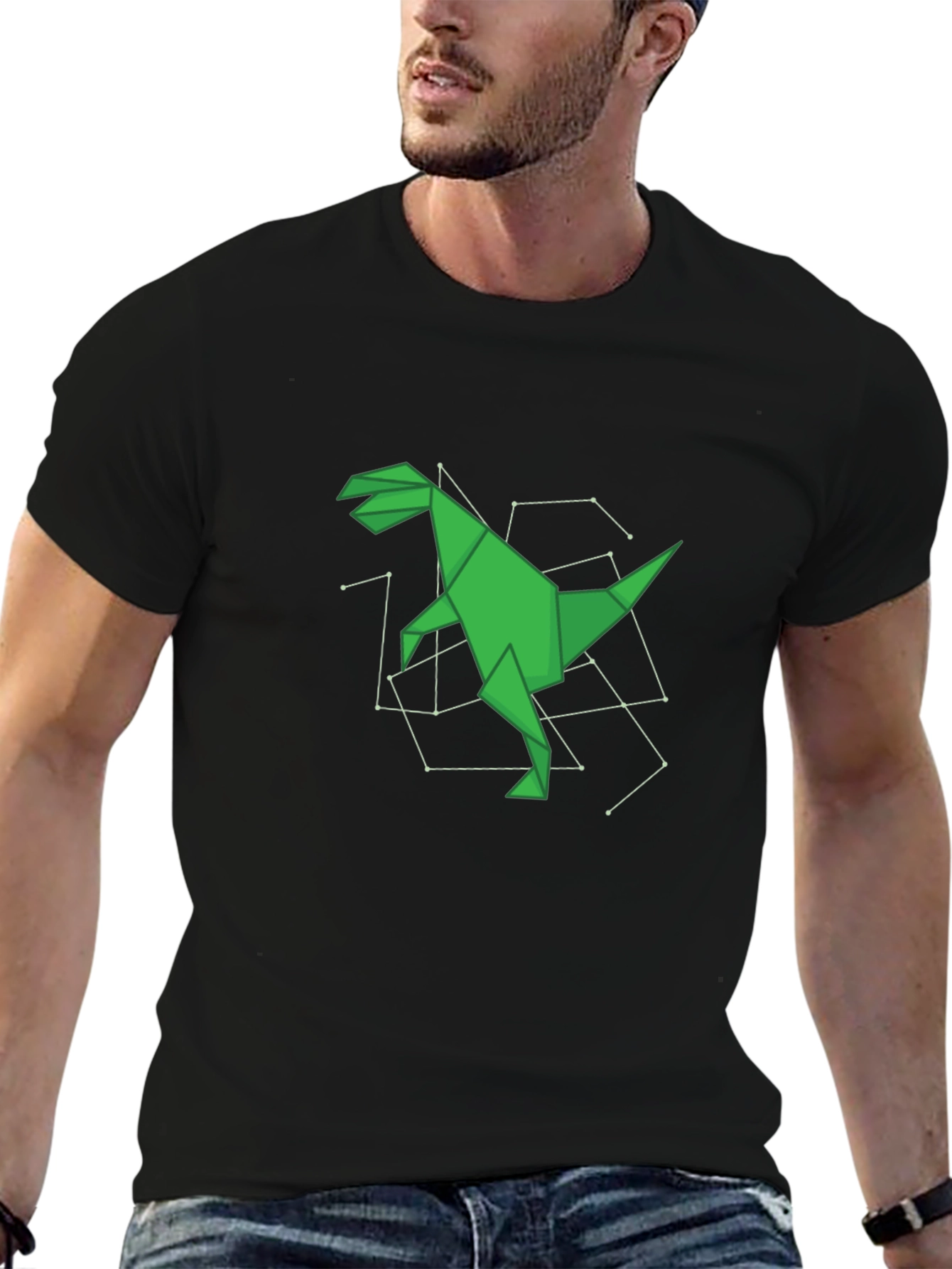 Origami Dinosaur Black T-Shirt