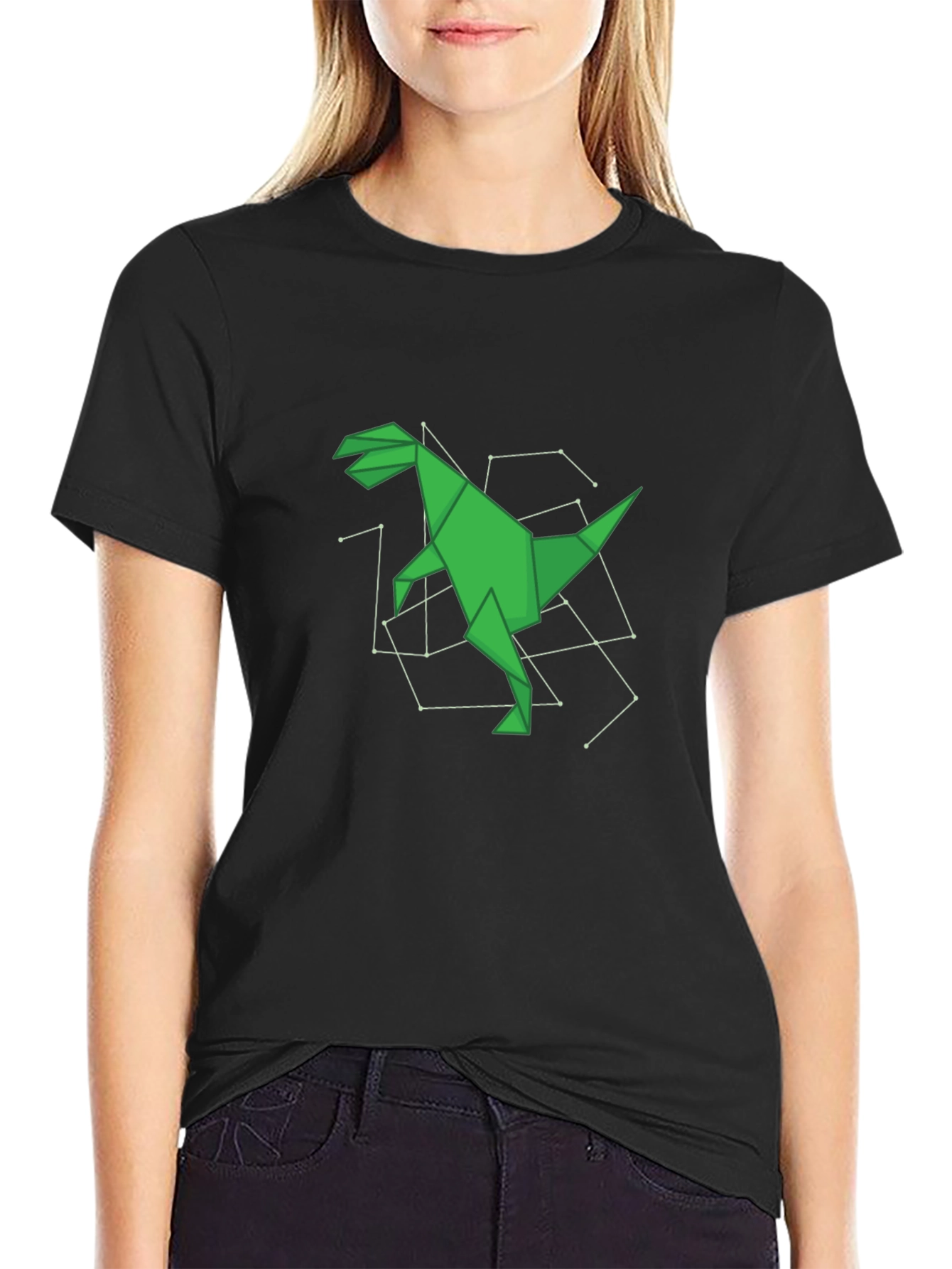 Origami Dinosaur Black T-Shirt