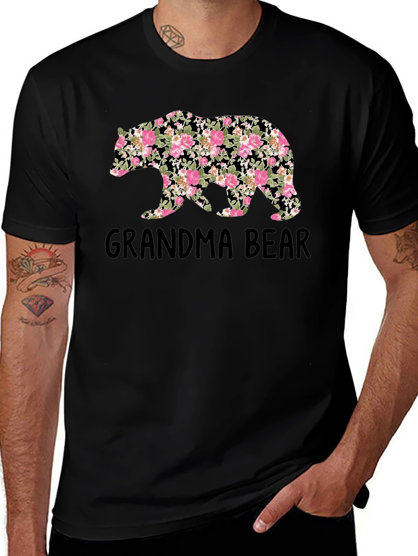 Grandma Bear Floral Print T-Shirt