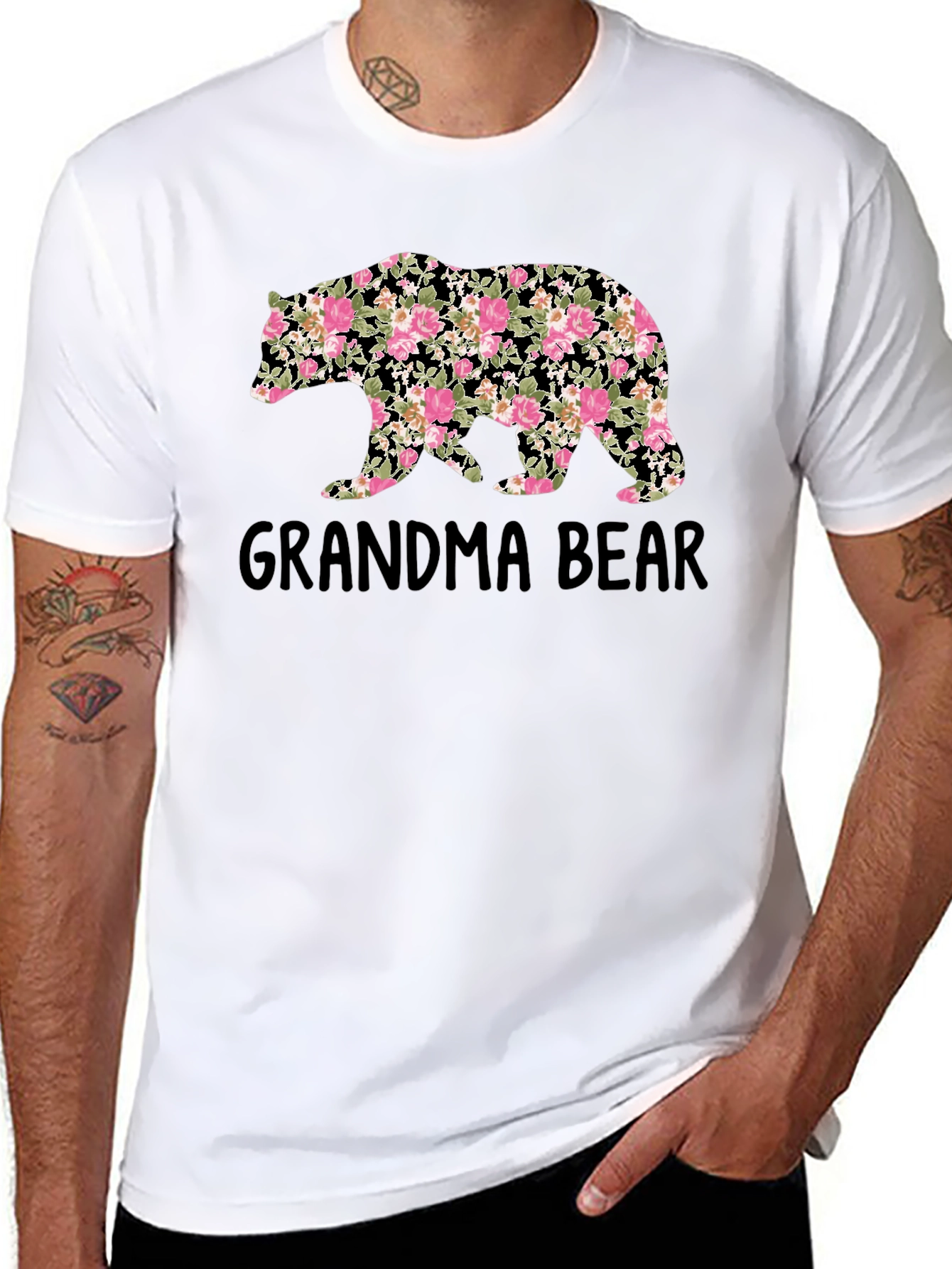 Grandma Bear Floral Print T-Shirt