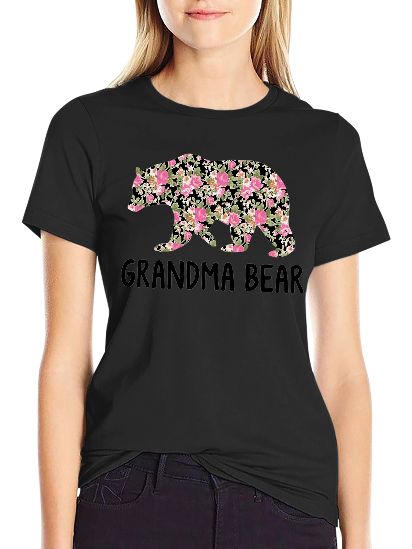 Grandma Bear Floral Print T-Shirt