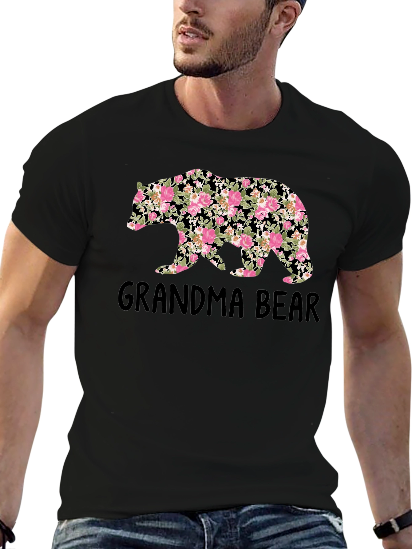 Grandma Bear Floral Print T-Shirt