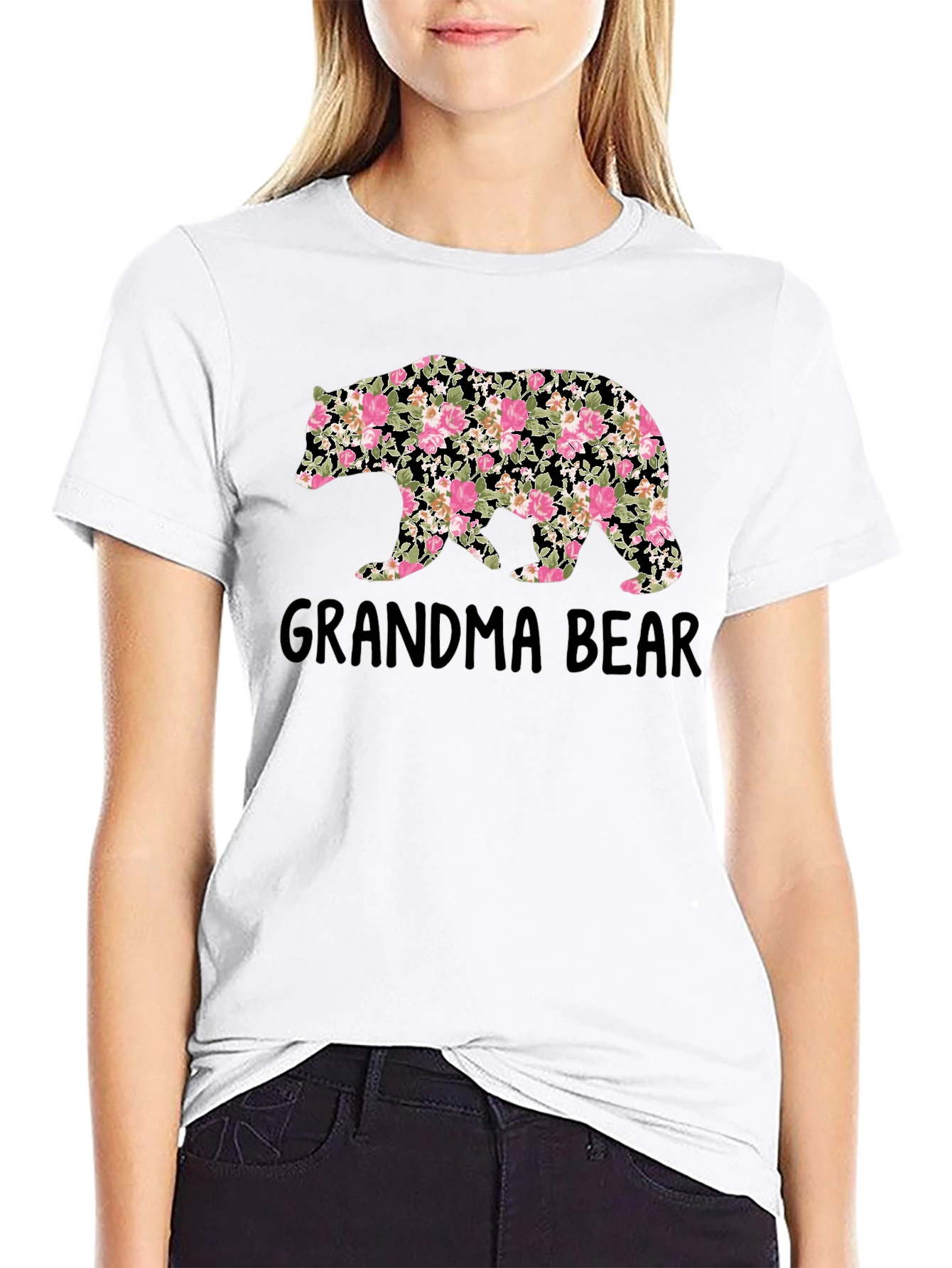 Grandma Bear Floral Print T-Shirt