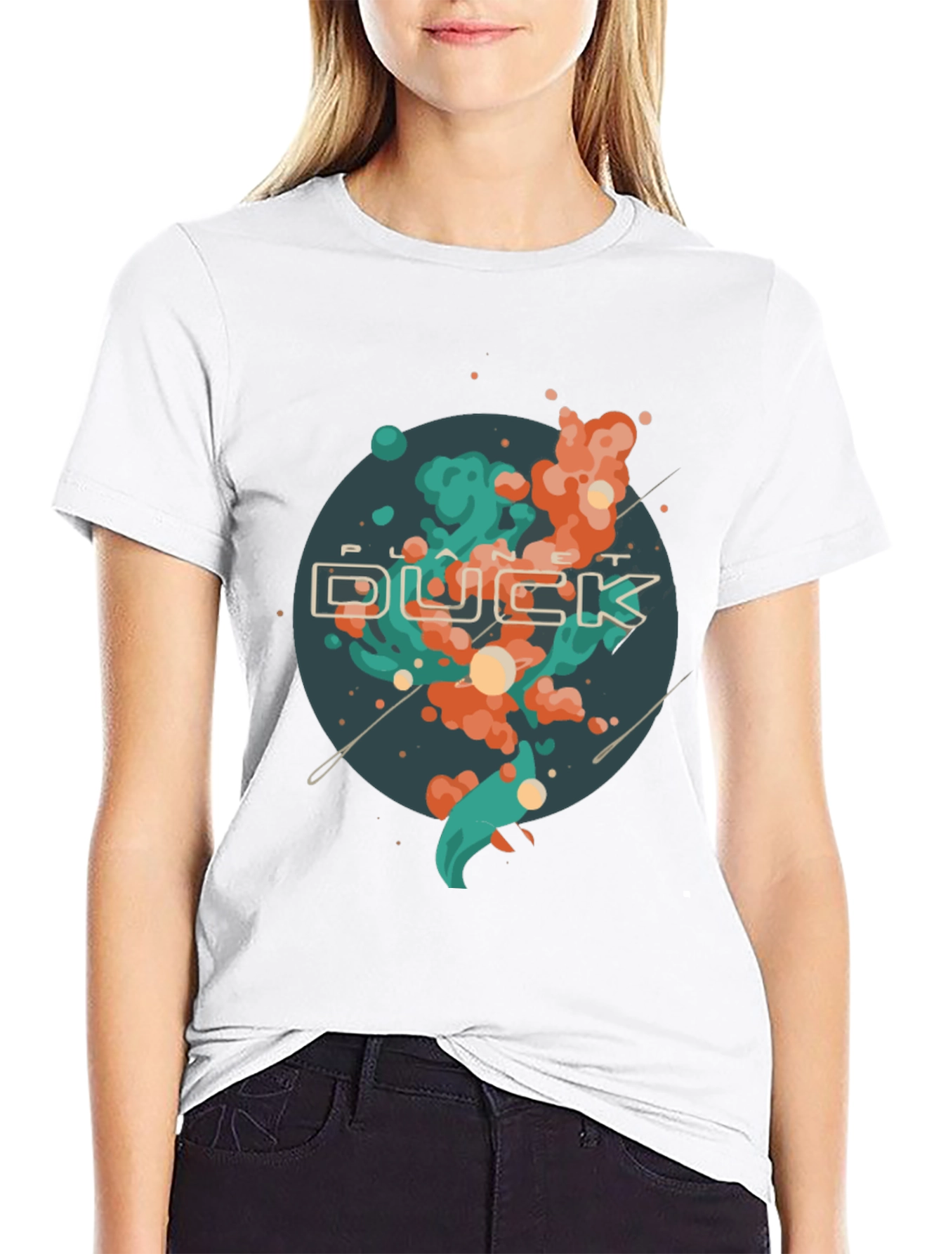 Planet Duck Graphic Tee - Casual Black T-Shirt