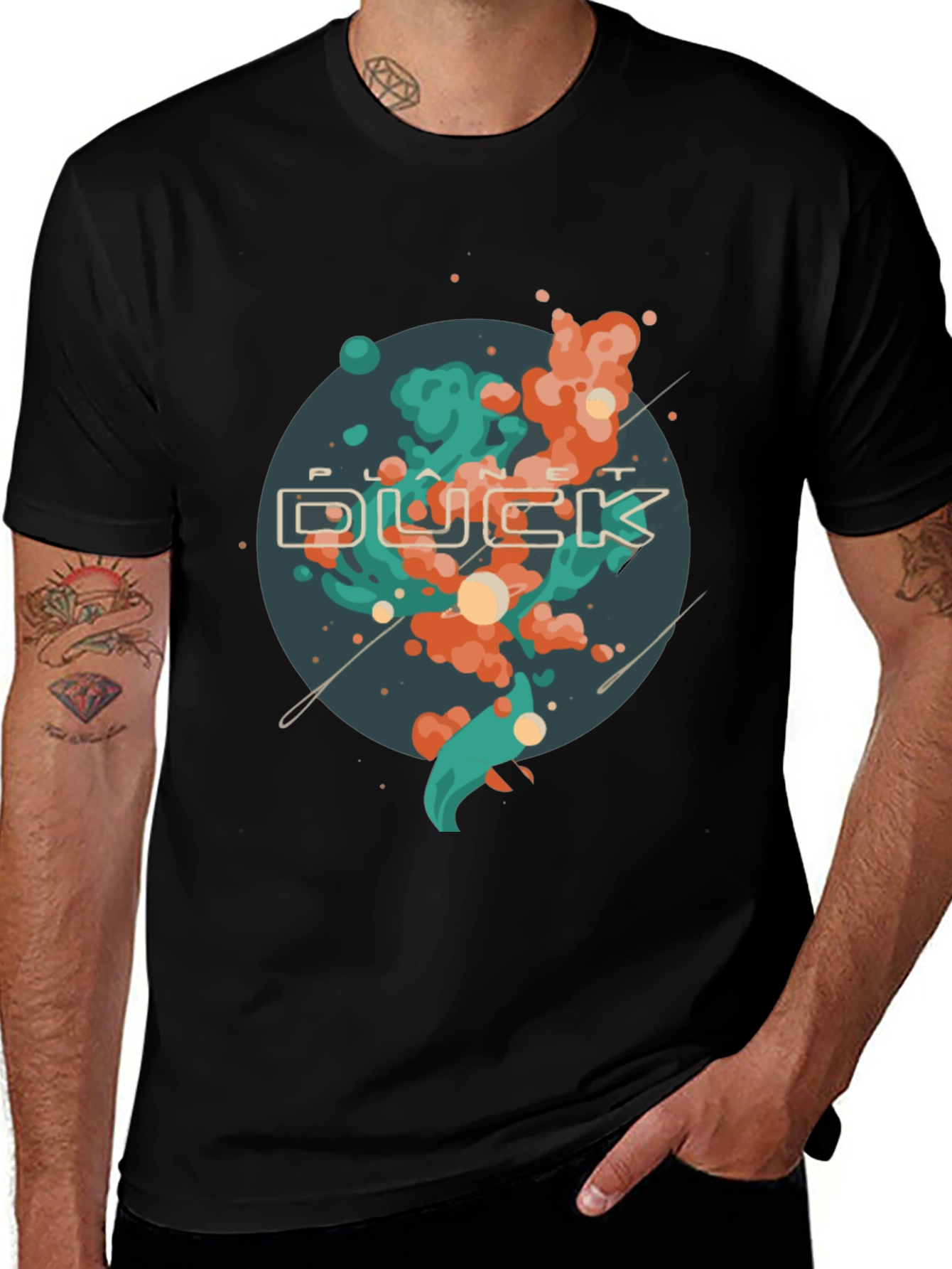 Planet Duck Graphic Tee - Casual Black T-Shirt