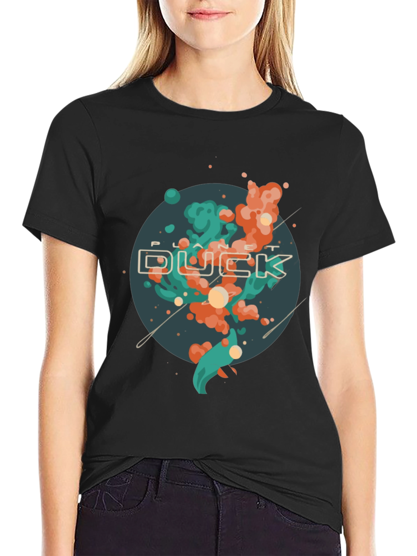 Planet Duck Graphic Tee - Casual Black T-Shirt