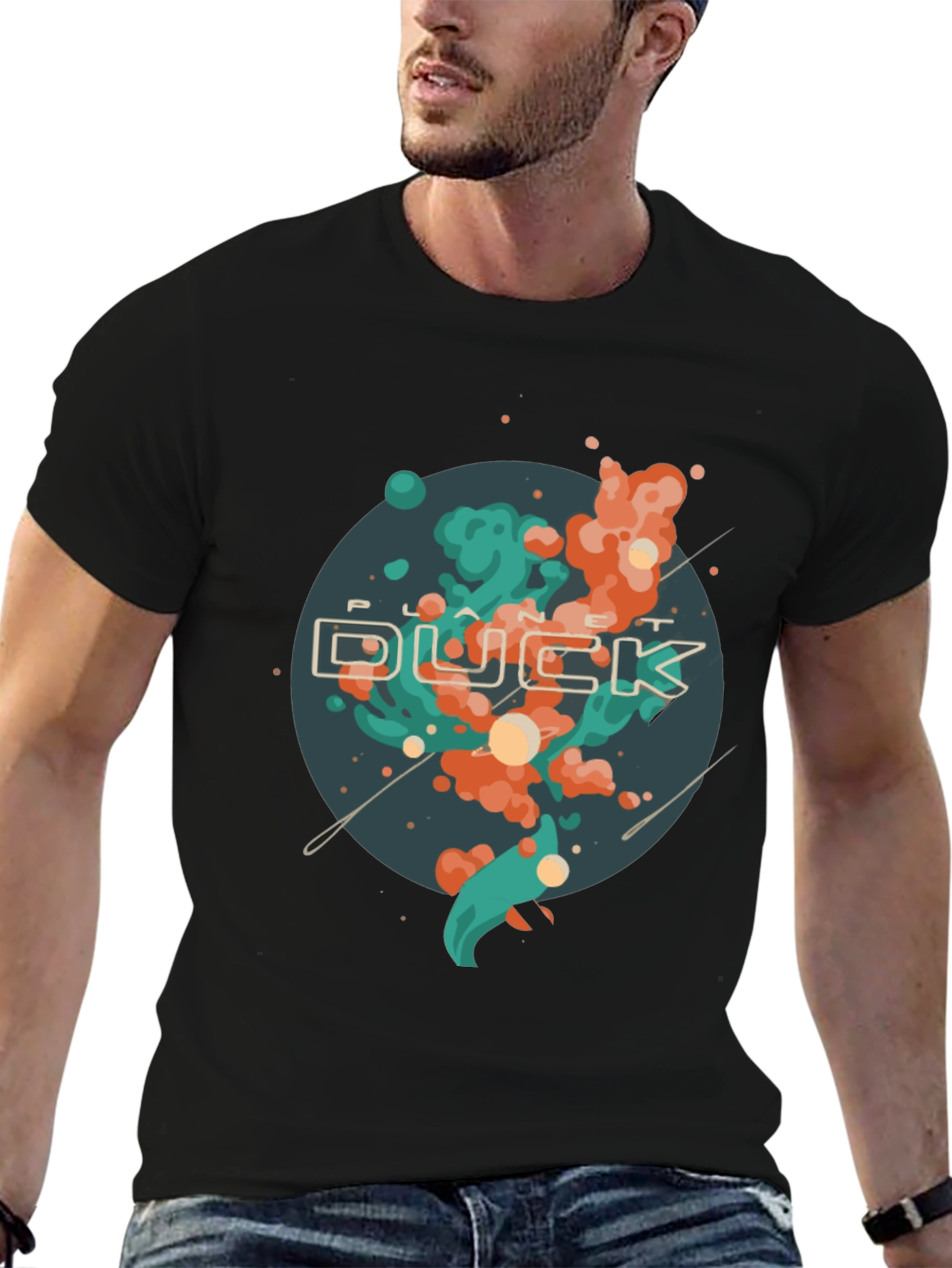 Planet Duck Graphic Tee - Casual Black T-Shirt