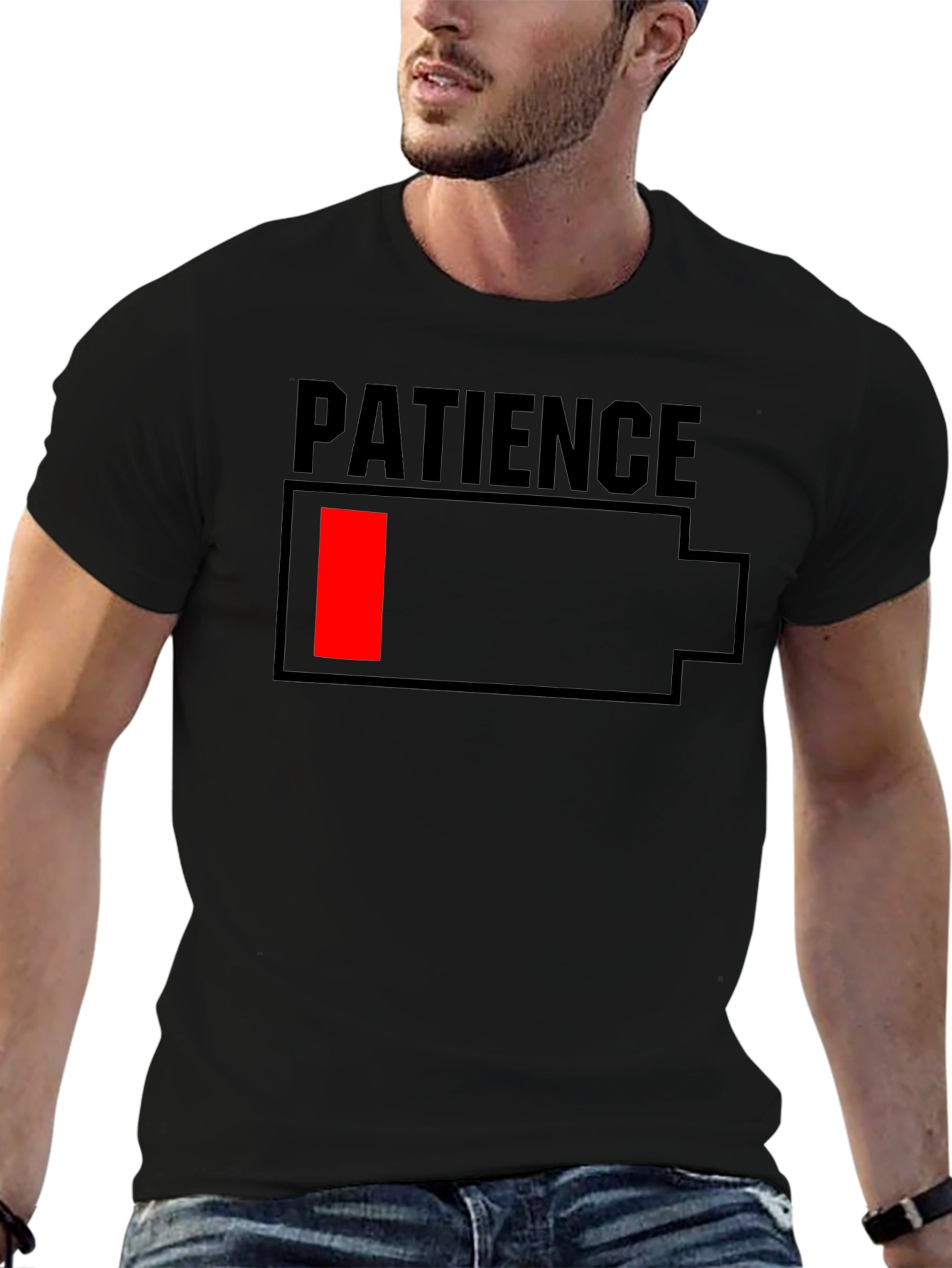Patience Low Battery Graphic T-Shirt - Black