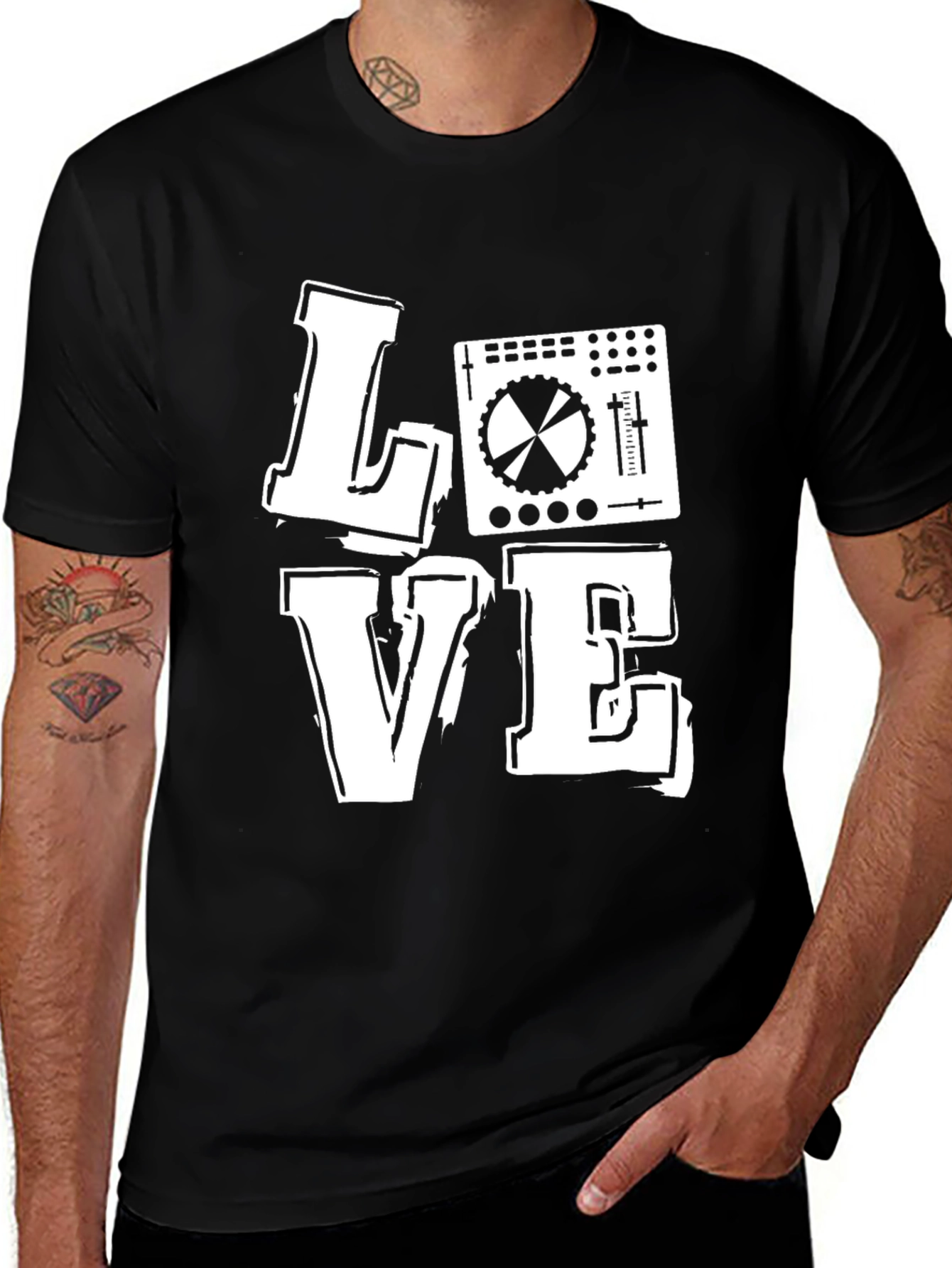 DJ Mixer Love Graphic Print Black T-Shirt