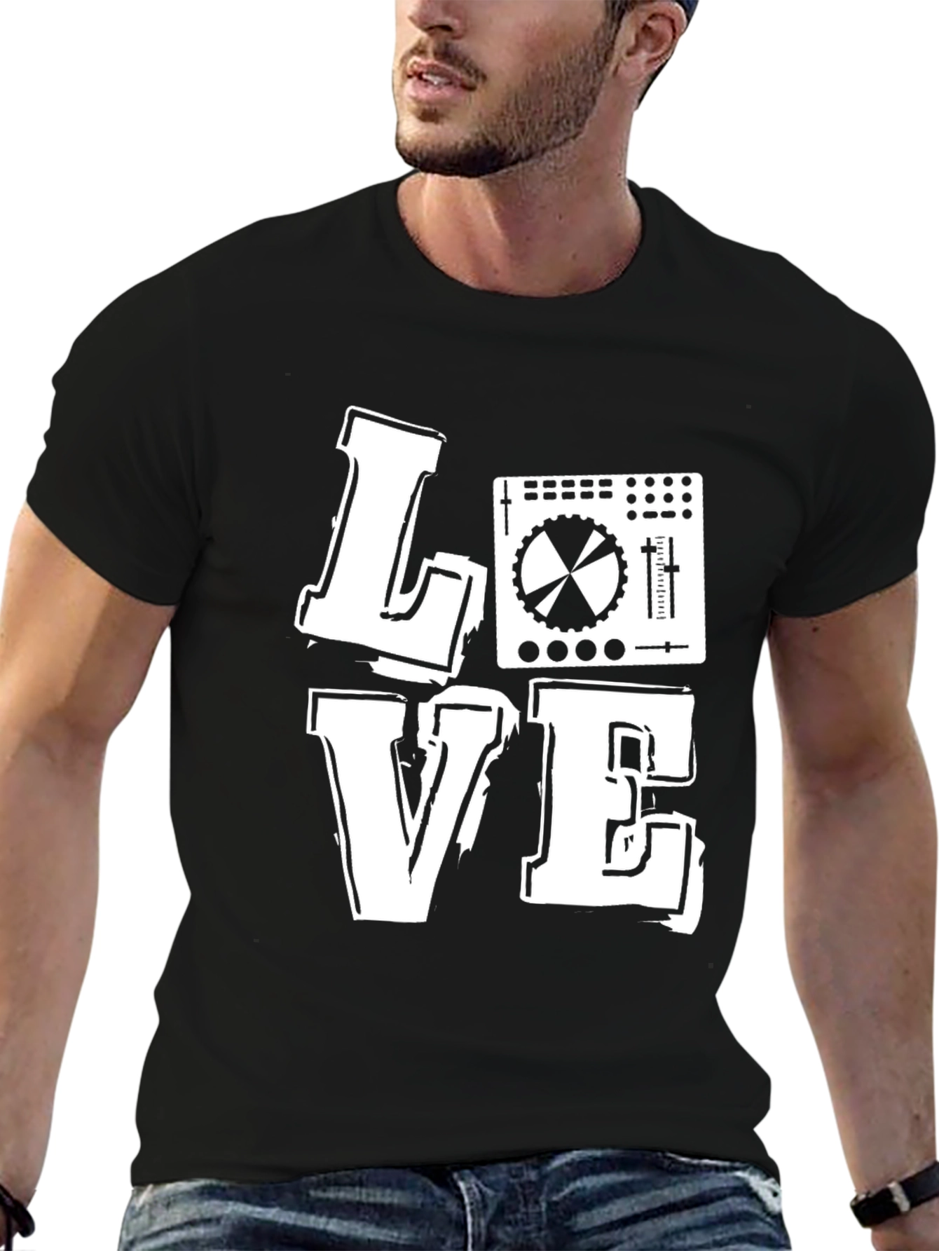 DJ Mixer Love Graphic Print Black T-Shirt