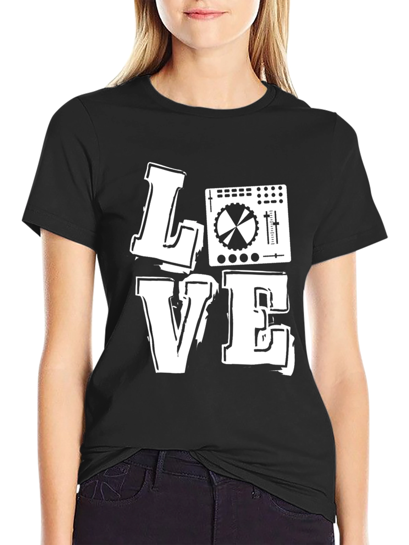 DJ Mixer Love Graphic Print Black T-Shirt