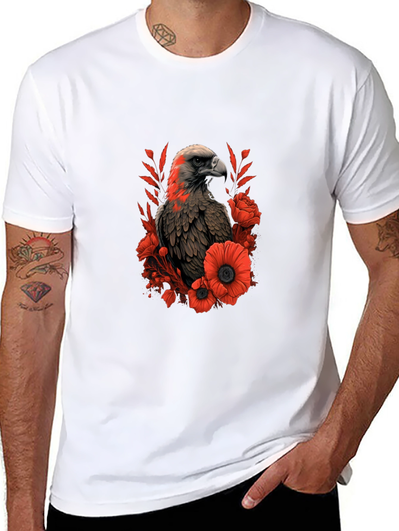 Eagle & Floral Graphic Black T-Shirt