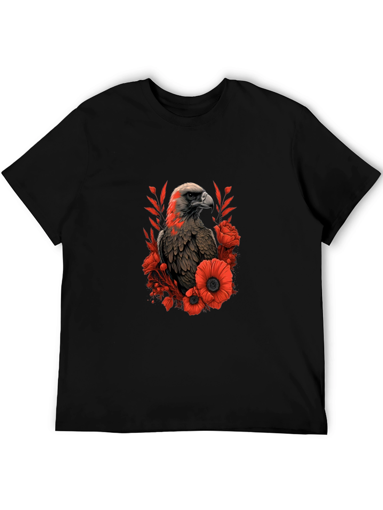Eagle & Floral Graphic Black T-Shirt