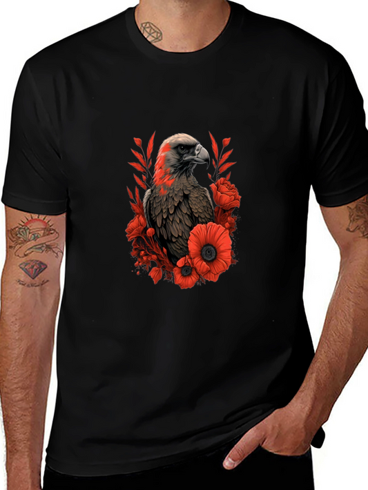 Eagle & Floral Graphic Black T-Shirt