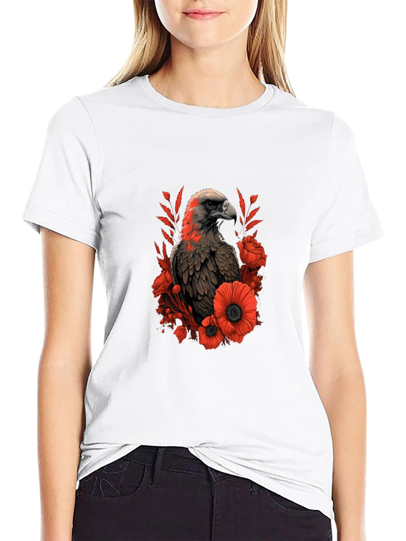 Eagle & Floral Graphic Black T-Shirt
