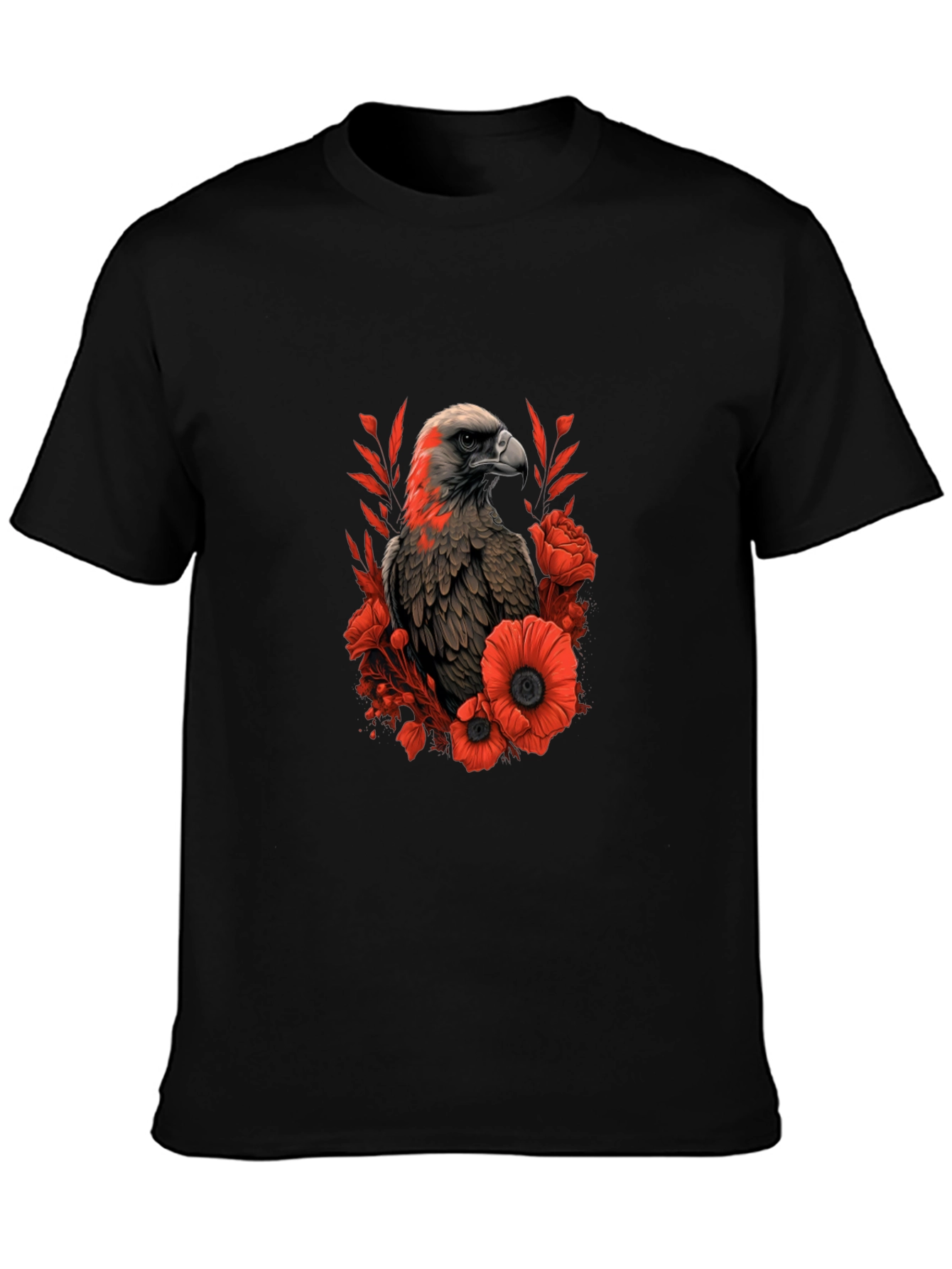 Eagle & Floral Graphic Black T-Shirt