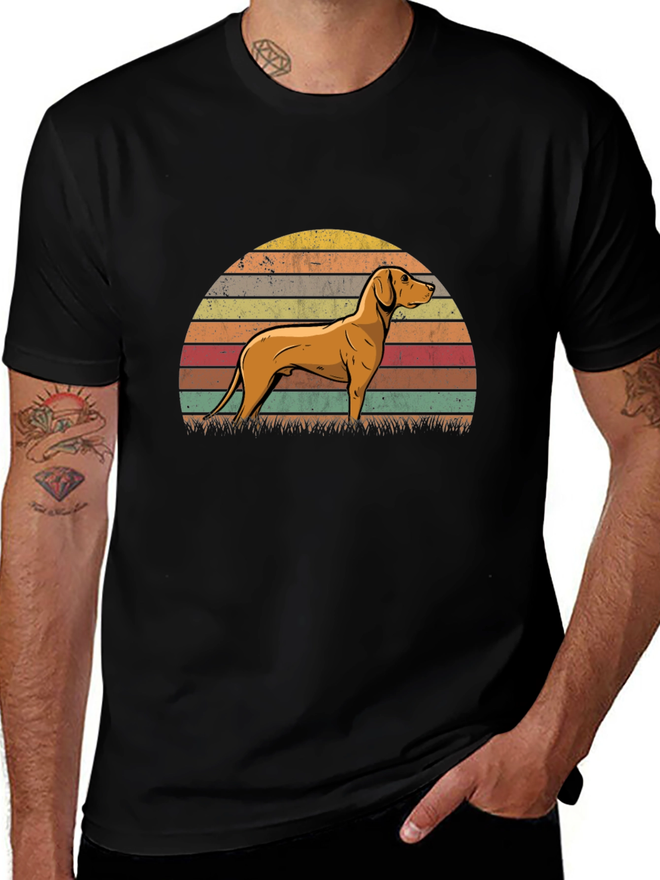 Vizsla Dog Retro Sunset T-Shirt