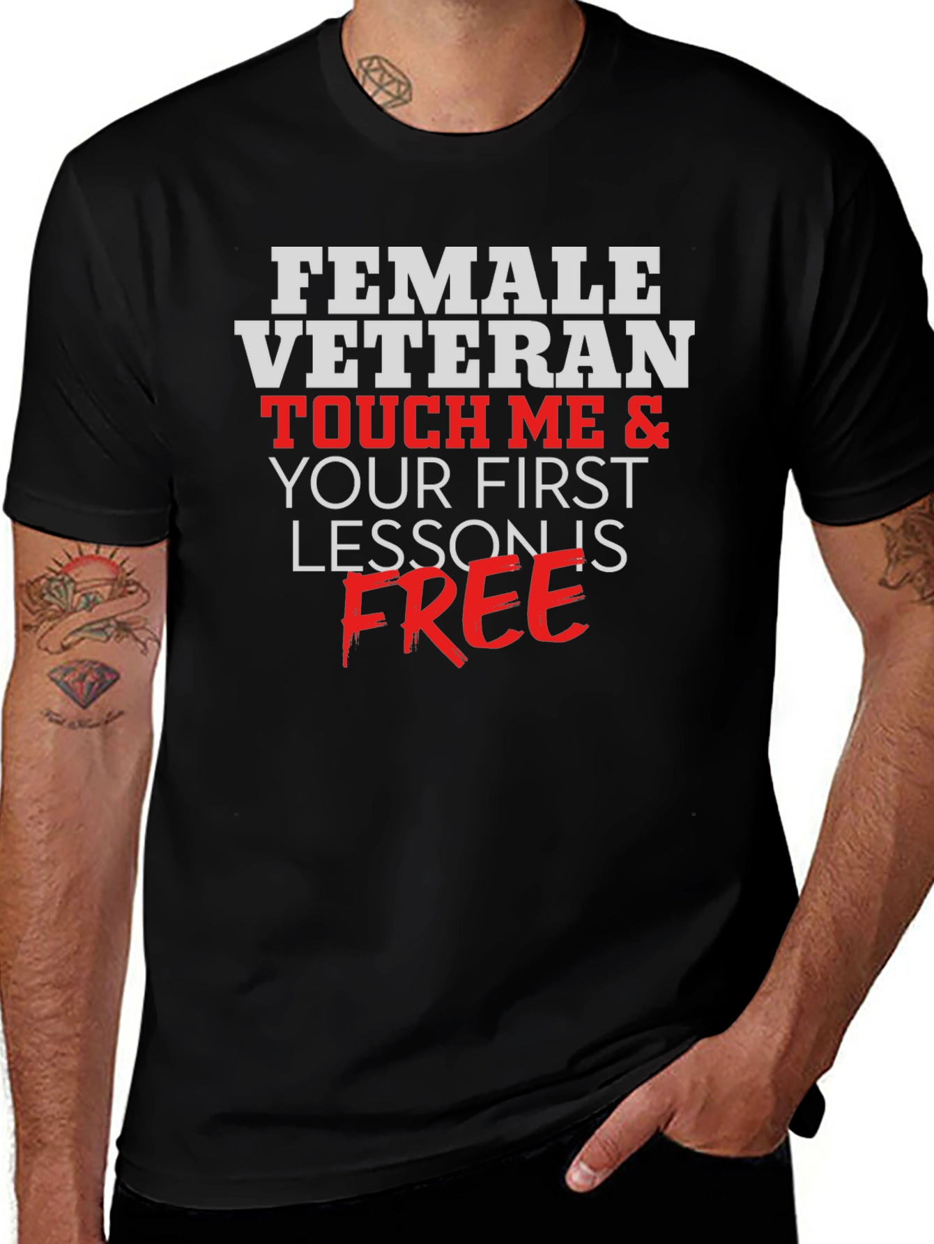 Female Veteran Touch Me Funny T-Shirt