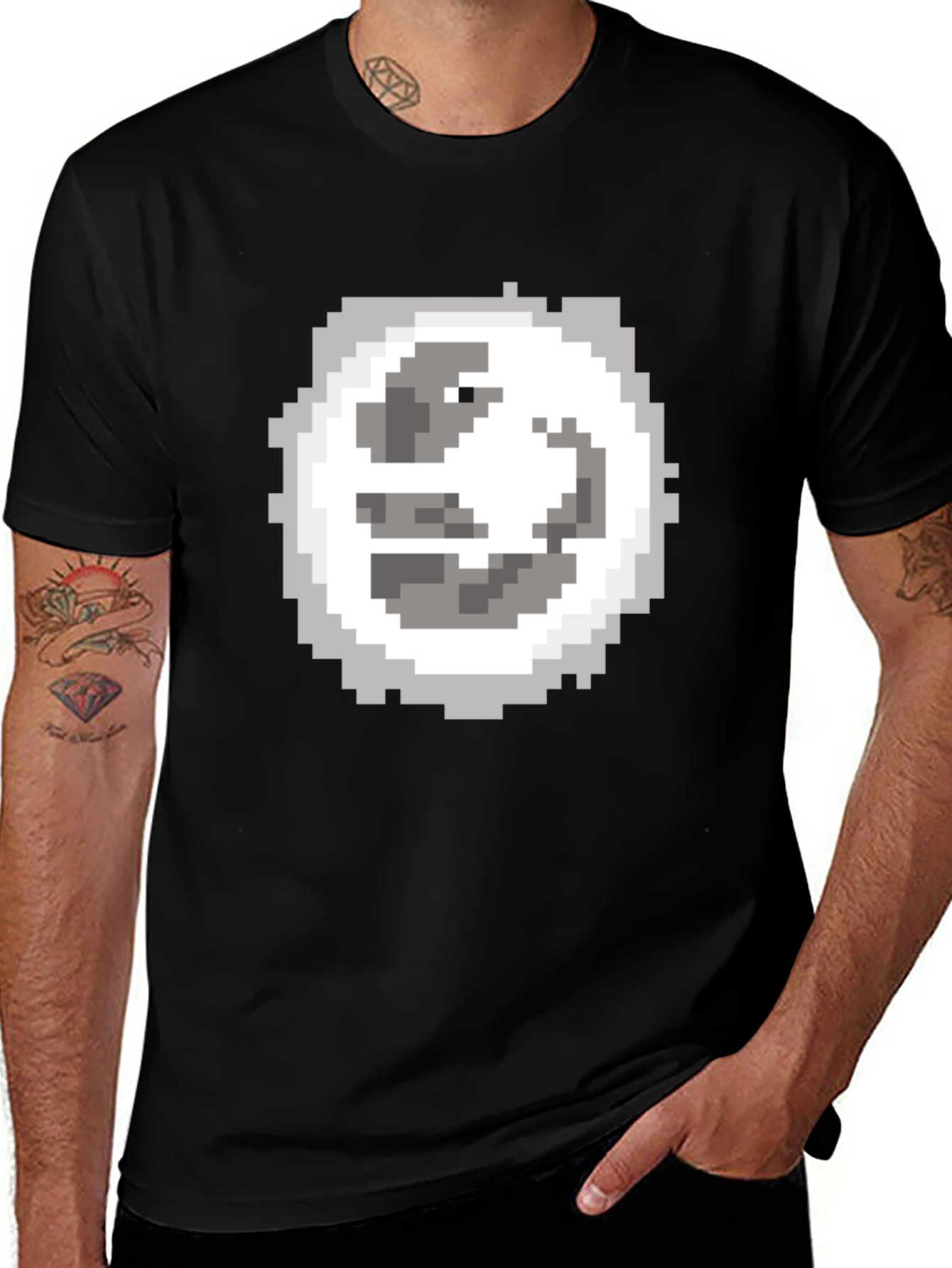 Pixel Art Moon Graphic Tee - Classic Black