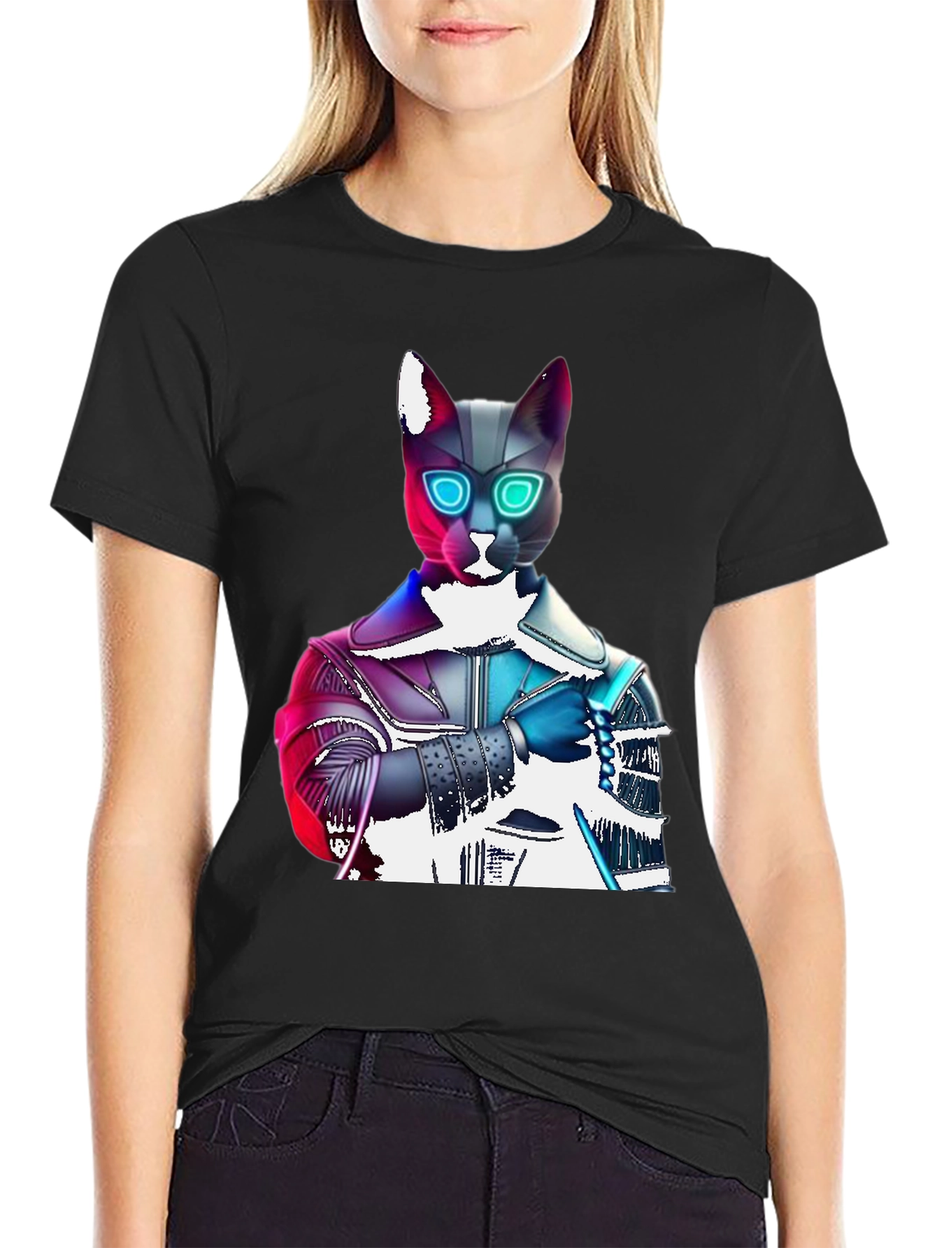 Cyberpunk Cat T-Shirt - Futuristic Feline Fashion
