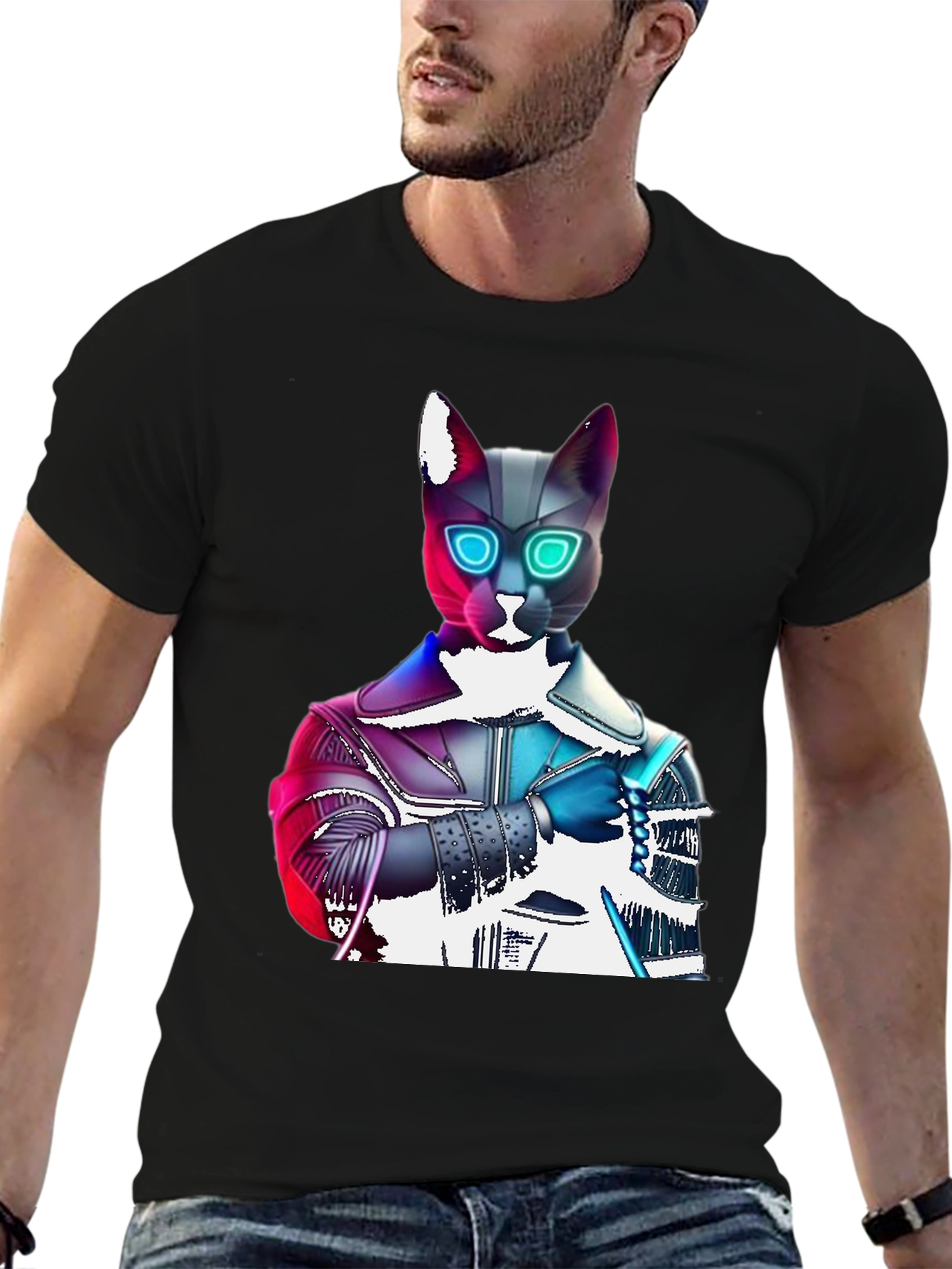 Cyberpunk Cat T-Shirt - Futuristic Feline Fashion