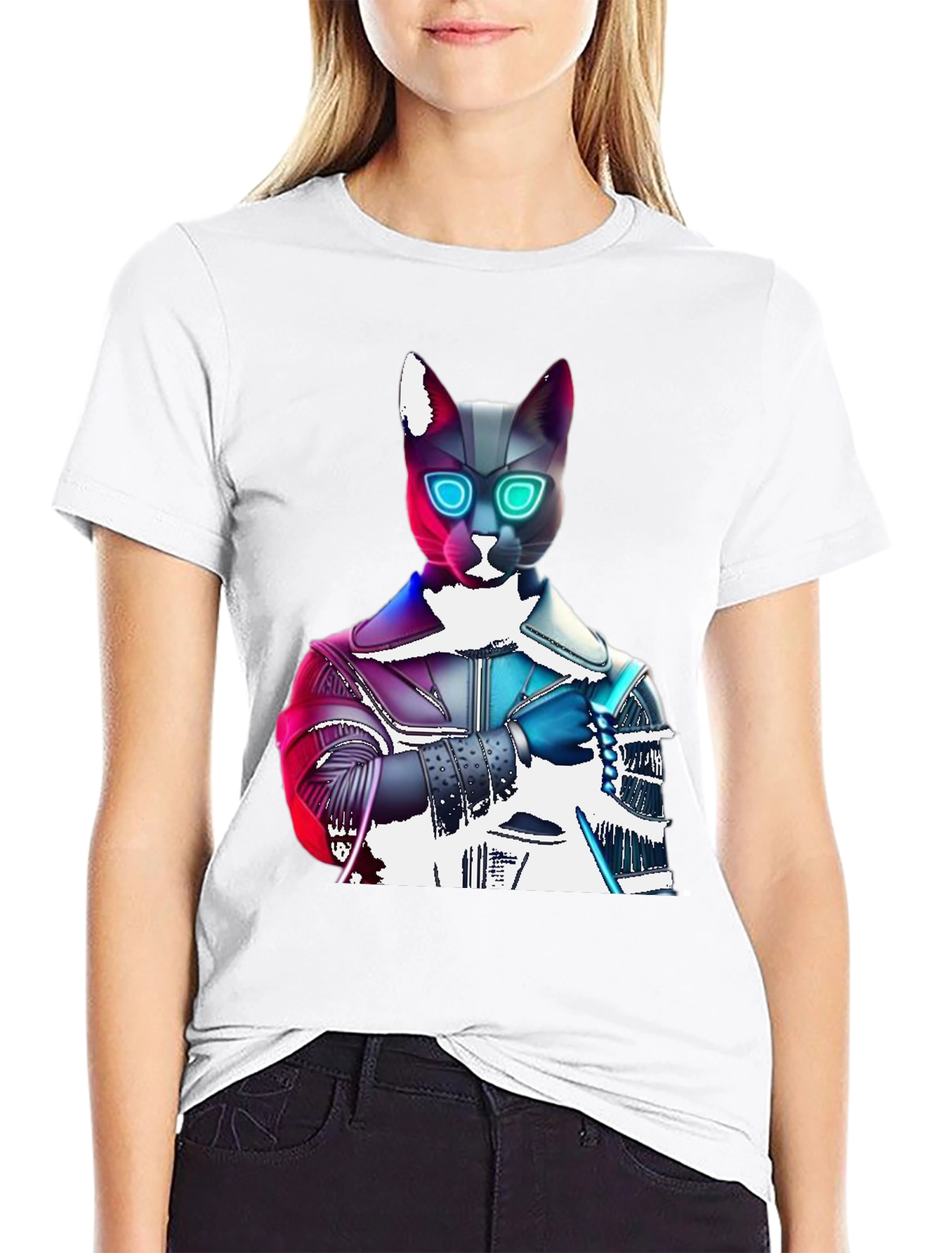 Cyberpunk Cat T-Shirt - Futuristic Feline Fashion