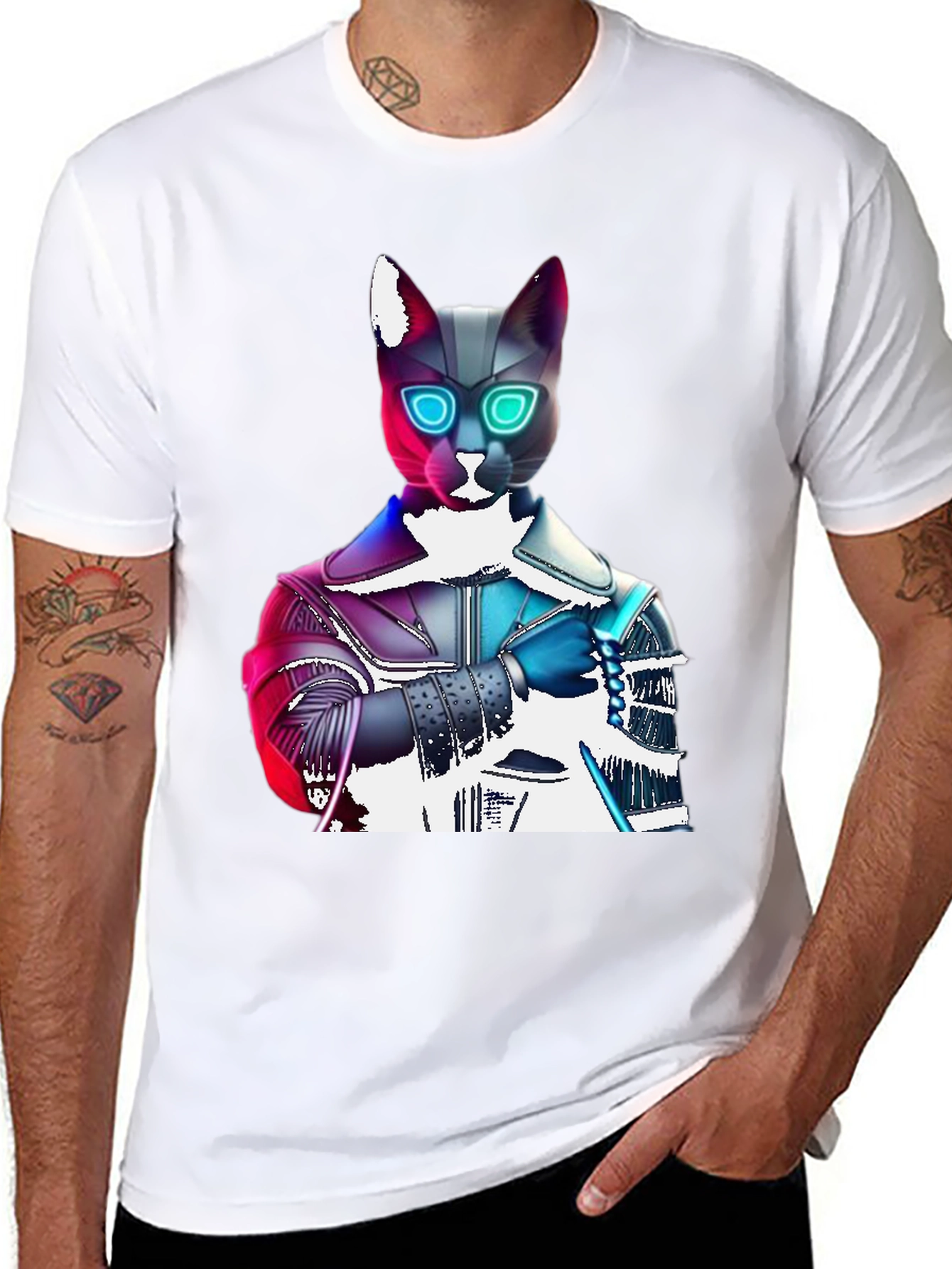 Cyberpunk Cat T-Shirt - Futuristic Feline Fashion
