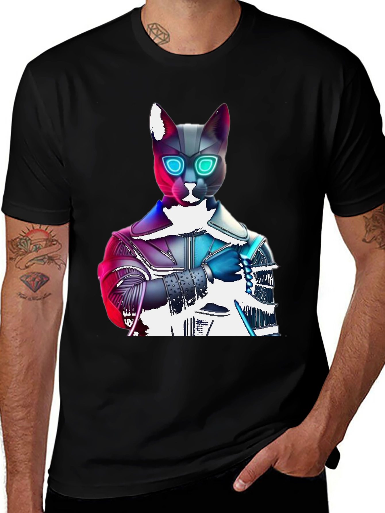 Cyberpunk Cat T-Shirt - Futuristic Feline Fashion