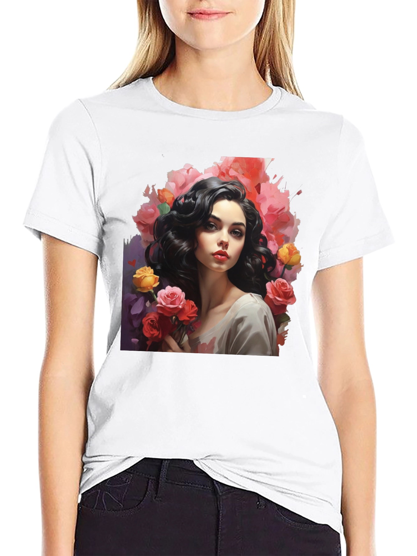 Floral Portrait T-Shirt - Elegant Graphic Tee