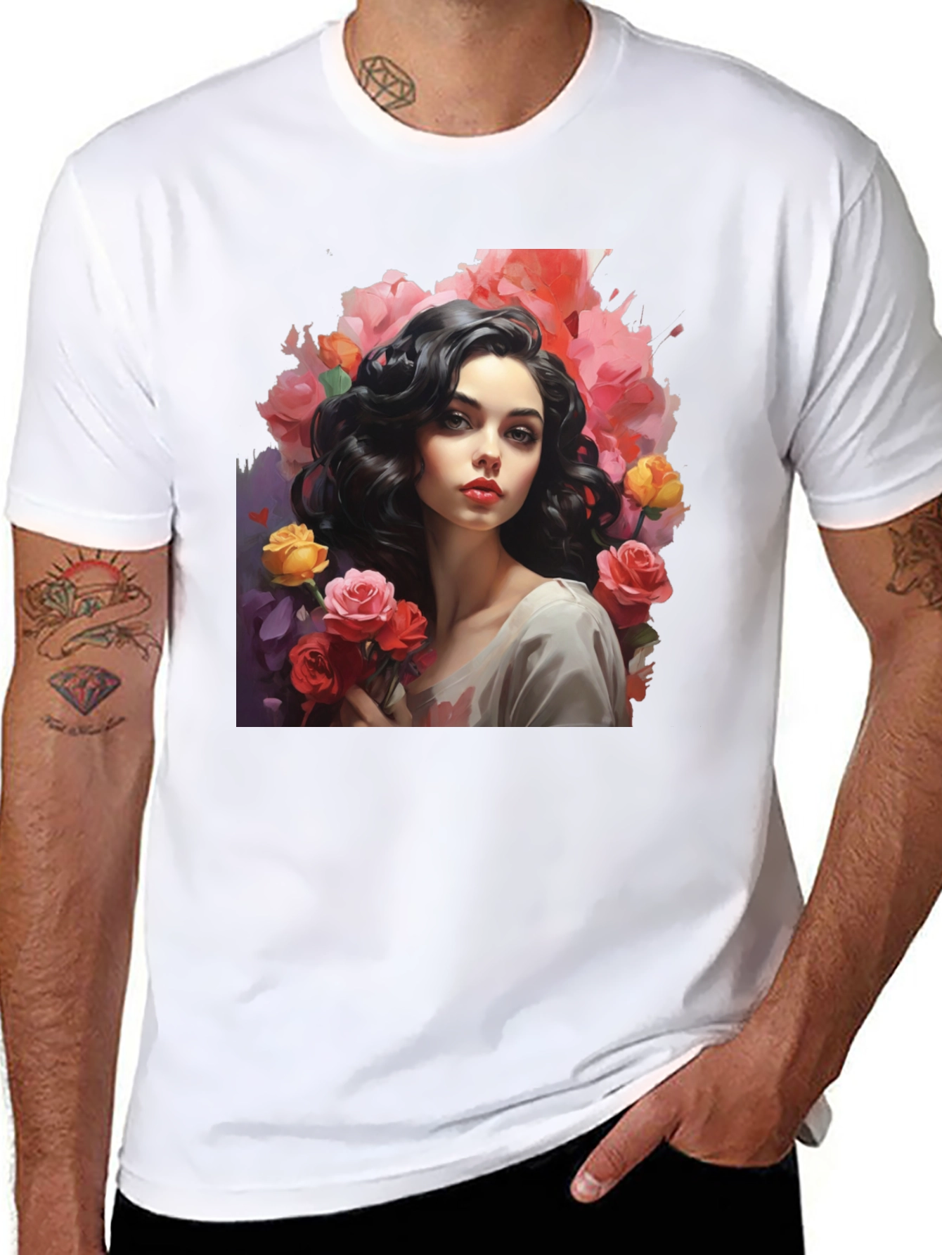 Floral Portrait T-Shirt - Elegant Graphic Tee