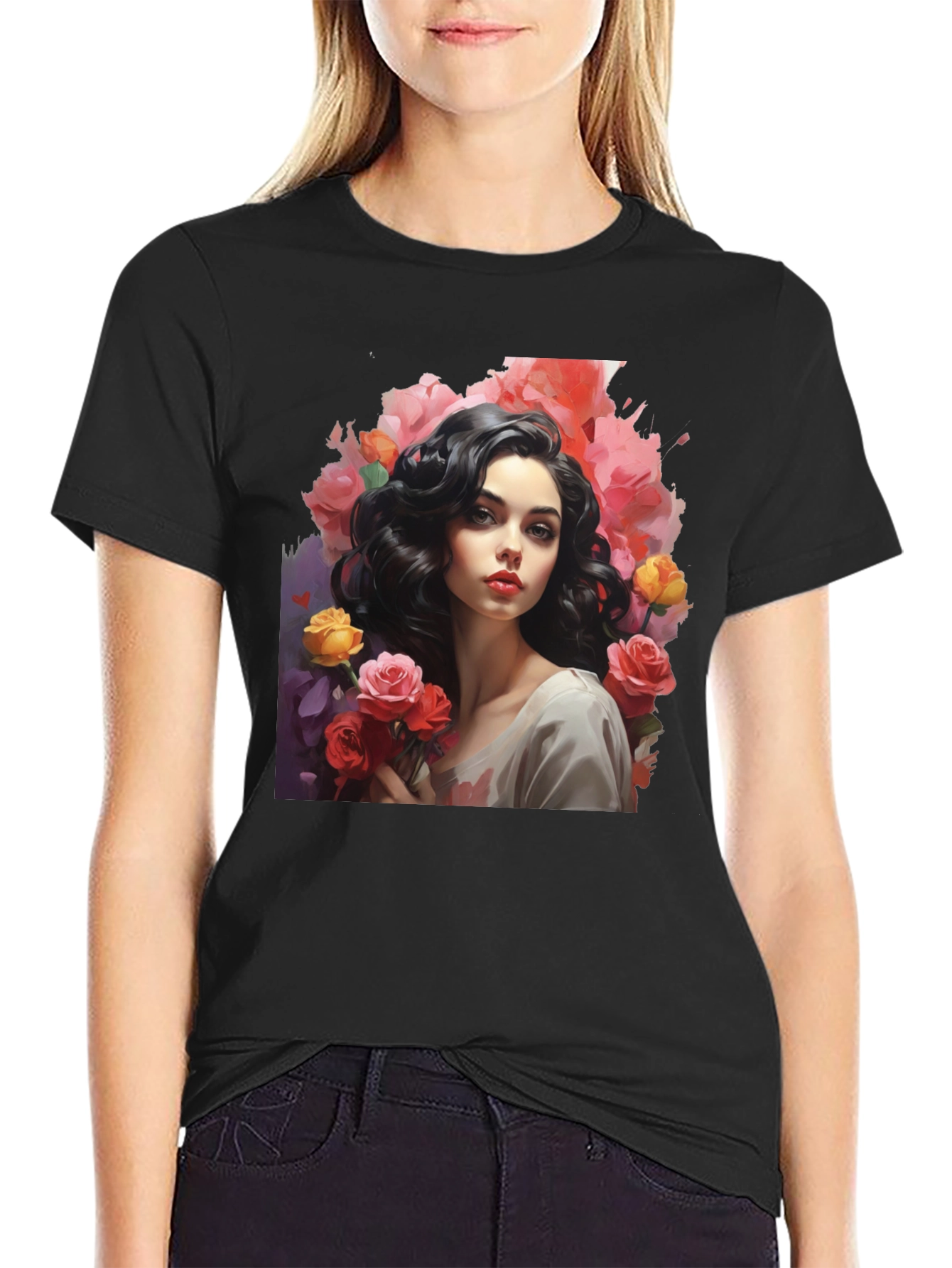 Floral Portrait T-Shirt - Elegant Graphic Tee