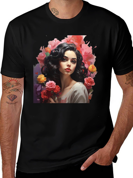 Floral Portrait T-Shirt - Elegant Graphic Tee