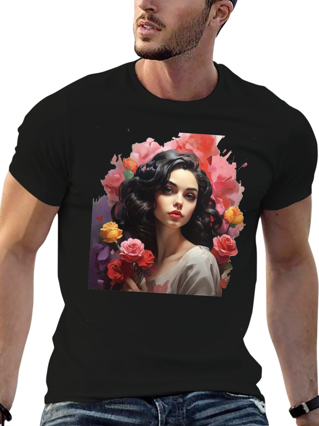 Floral Portrait T-Shirt - Elegant Graphic Tee