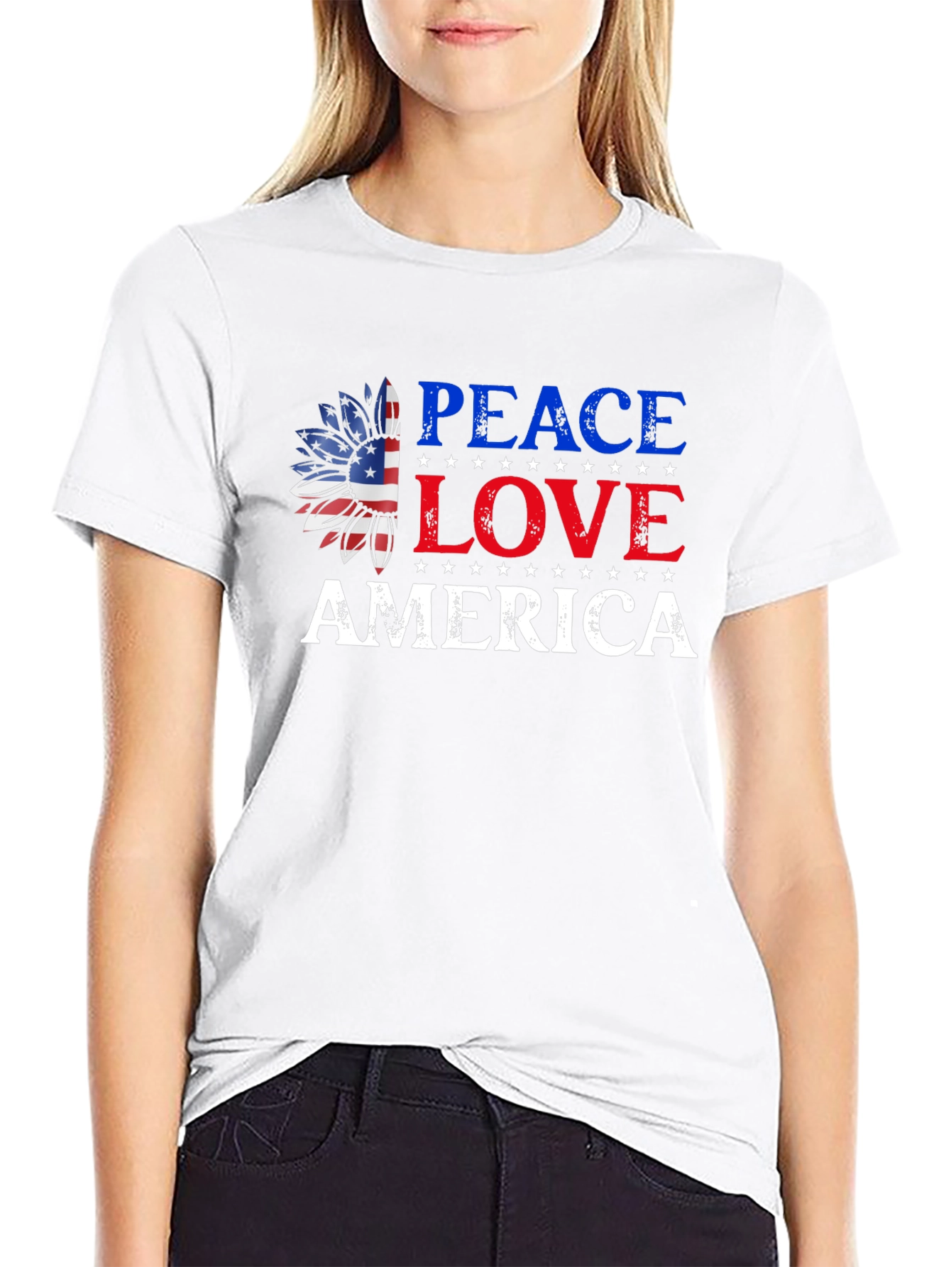 Patriotic Peace Love America Graphic Tee
