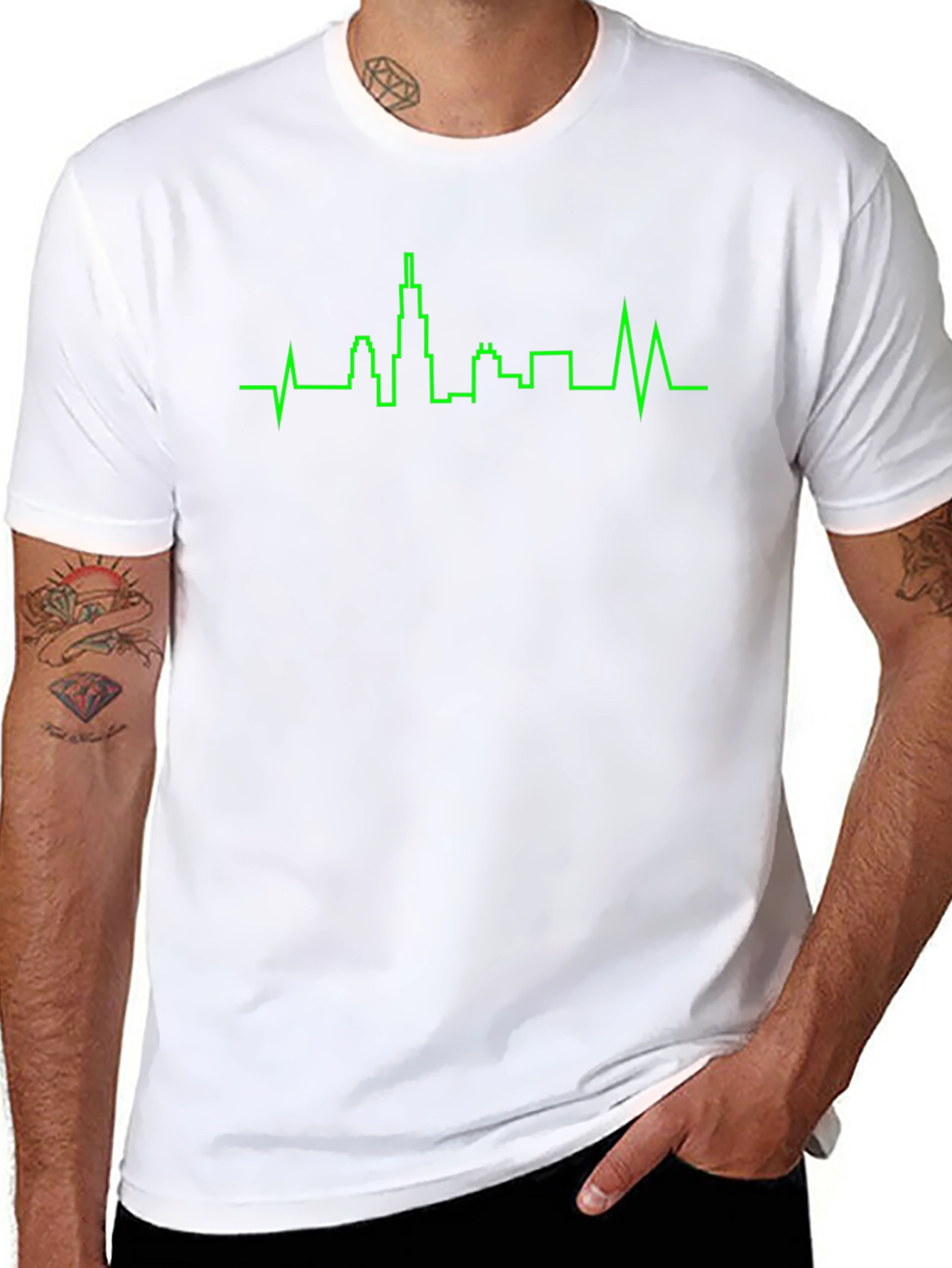 Chicago Skyline Heartbeat Graphic Tee - Black