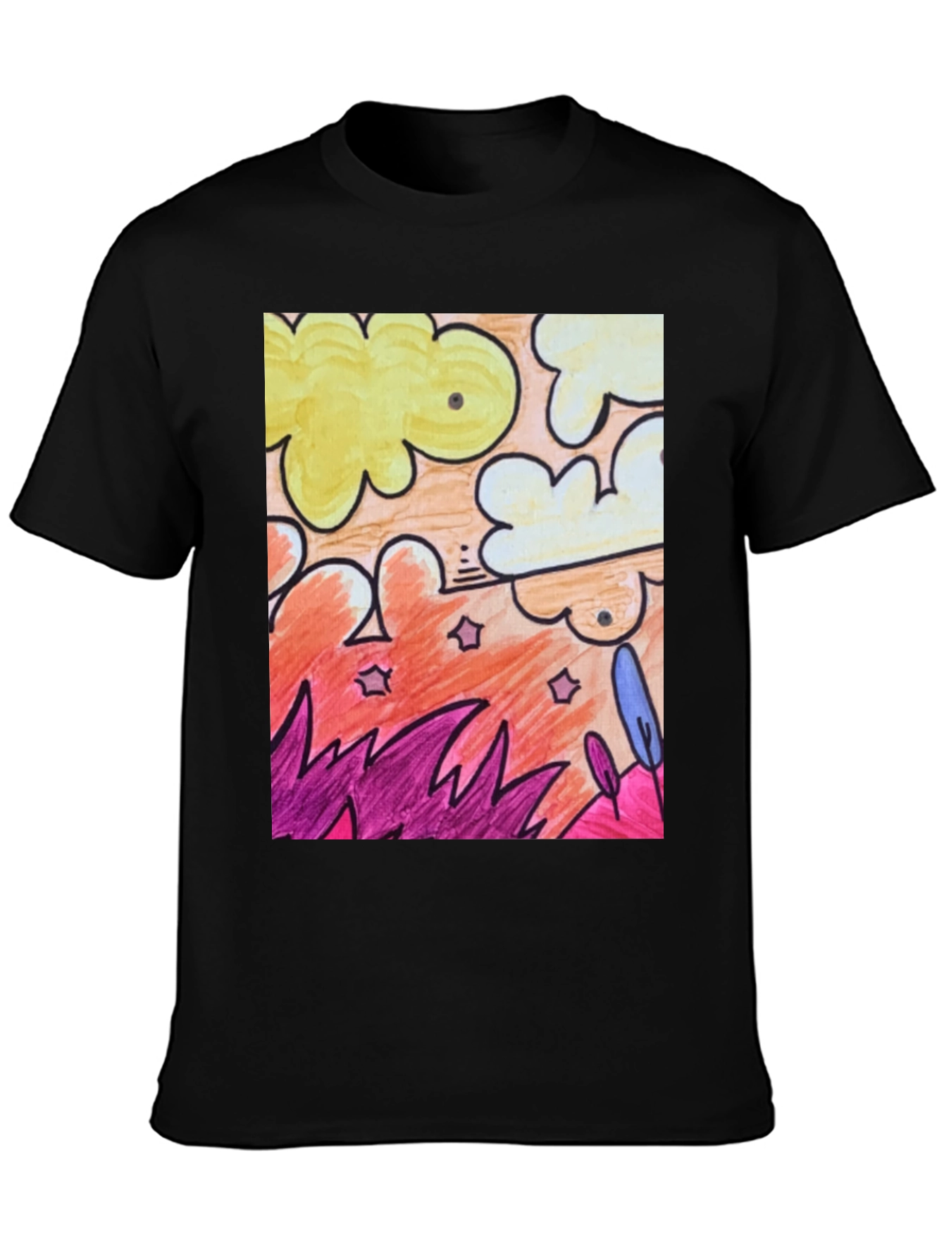 Artistic Graphic T-Shirt - Clouds Plants
