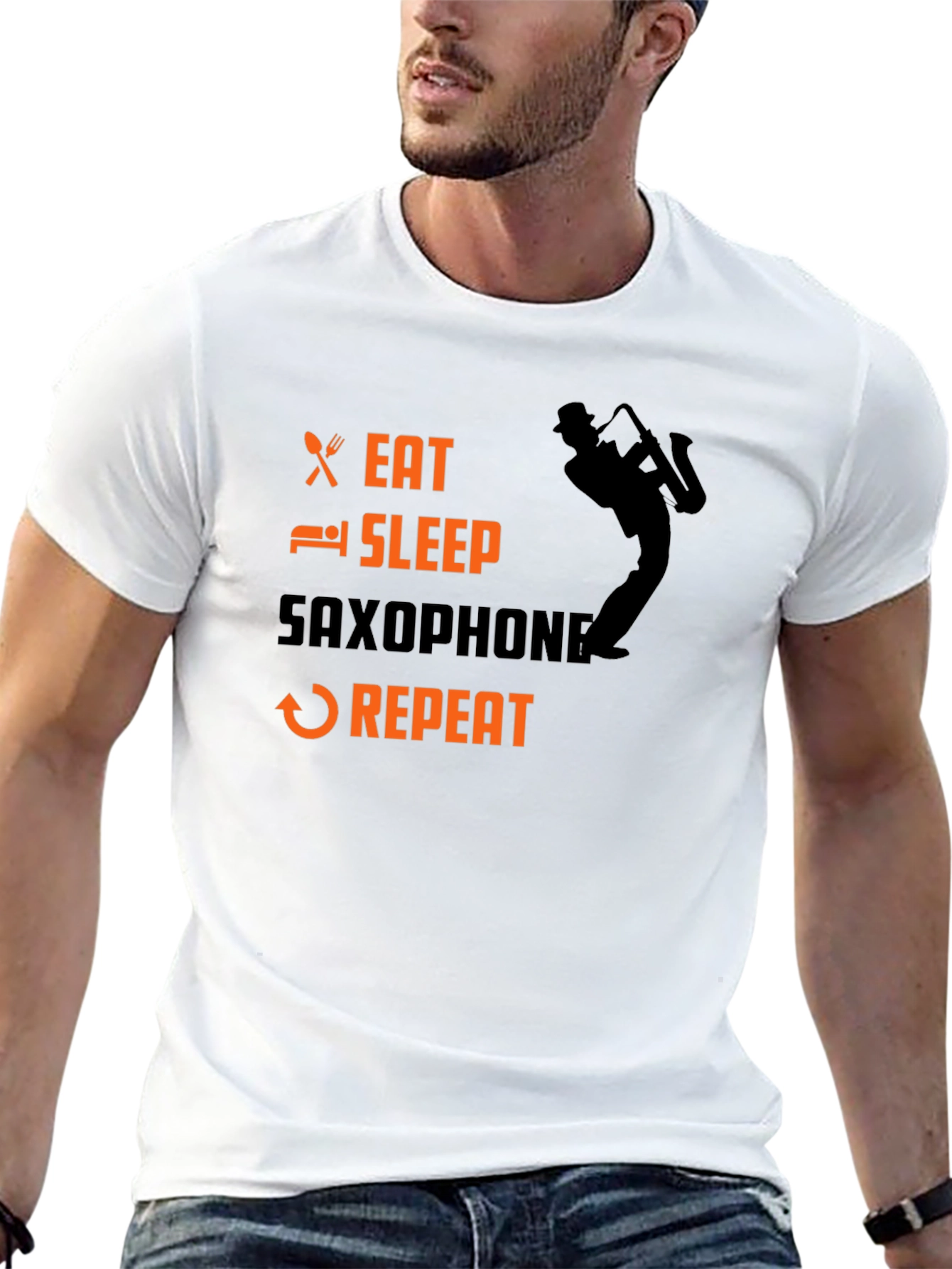Eat Sleep Saxophone Repeat Black T-Shirt