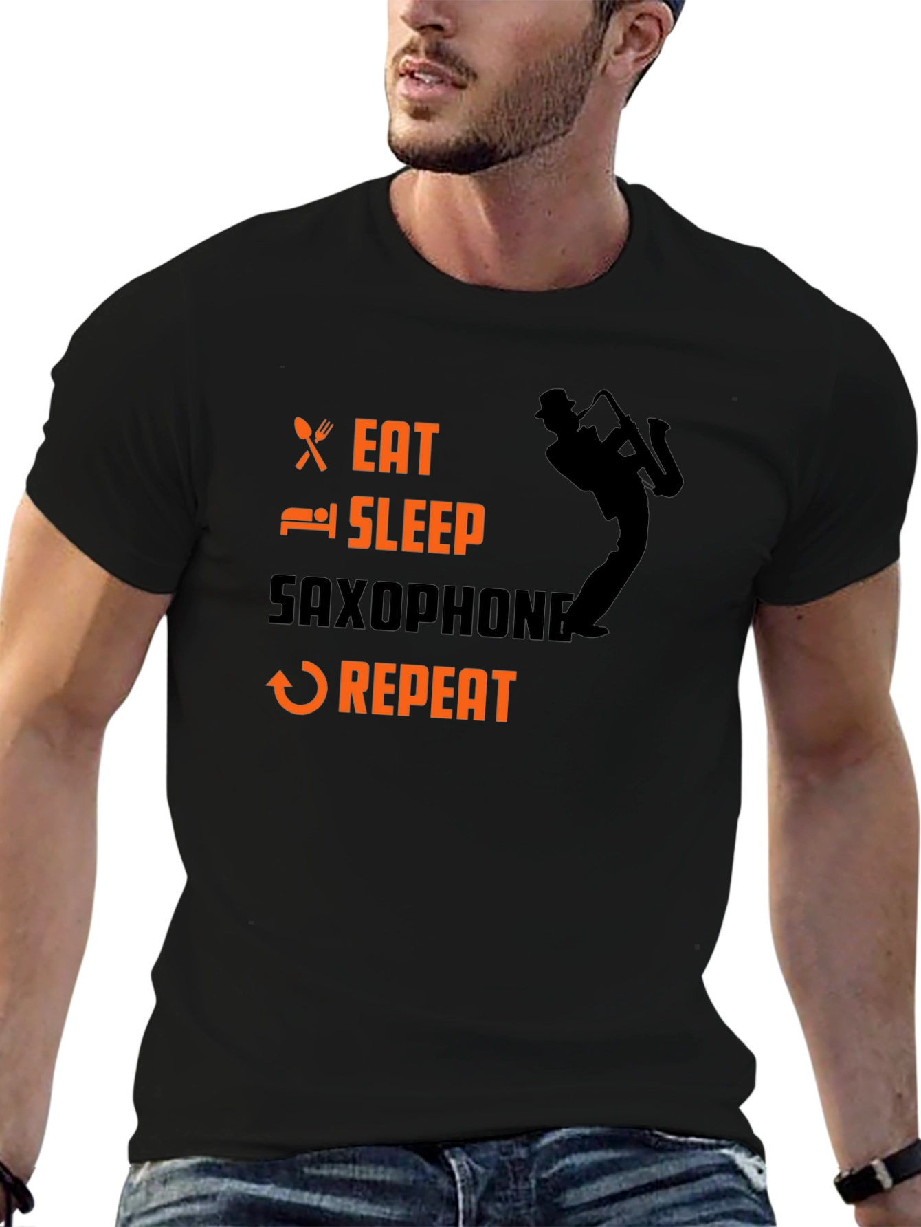 Eat Sleep Saxophone Repeat Black T-Shirt