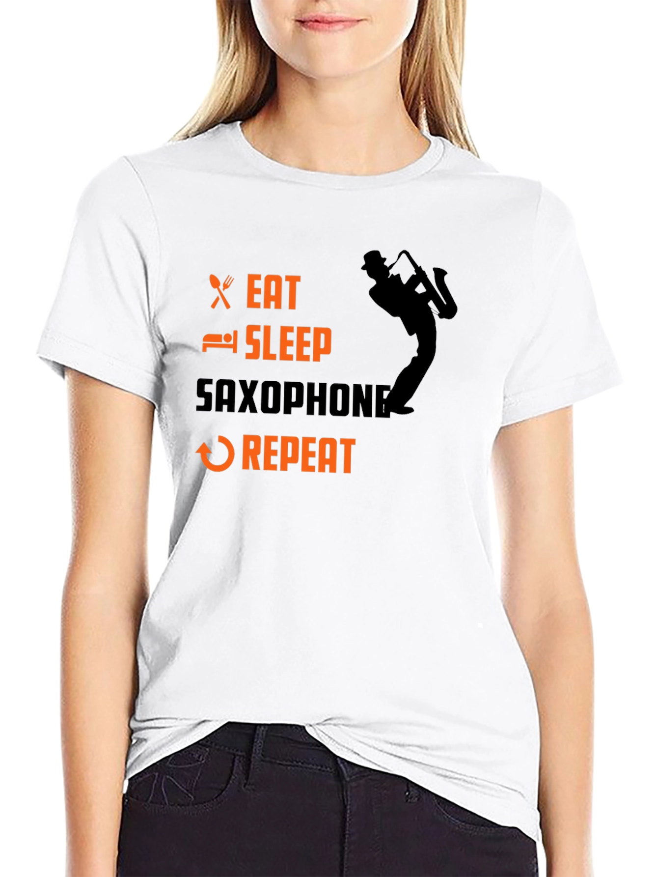 Eat Sleep Saxophone Repeat Black T-Shirt