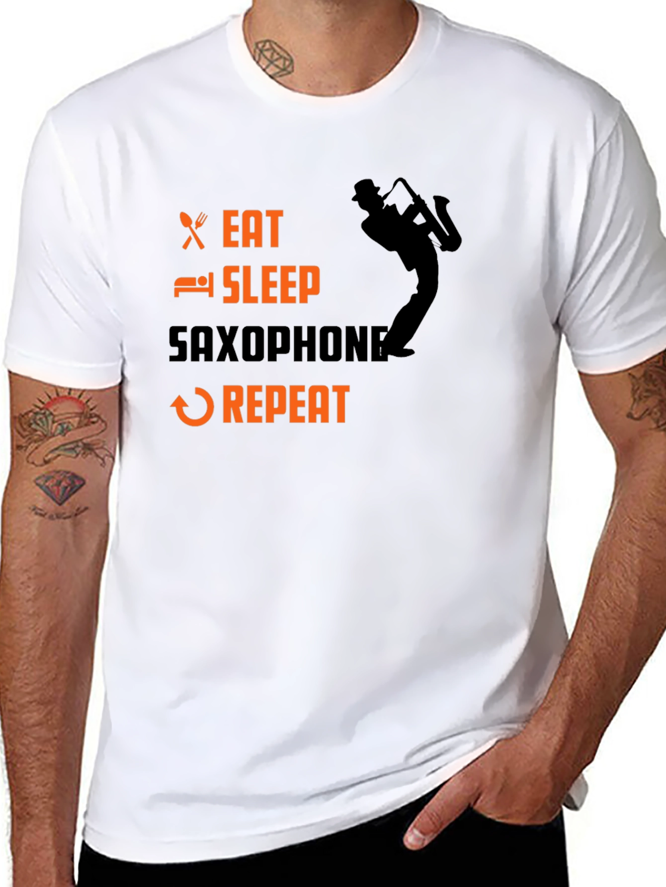 Eat Sleep Saxophone Repeat Black T-Shirt
